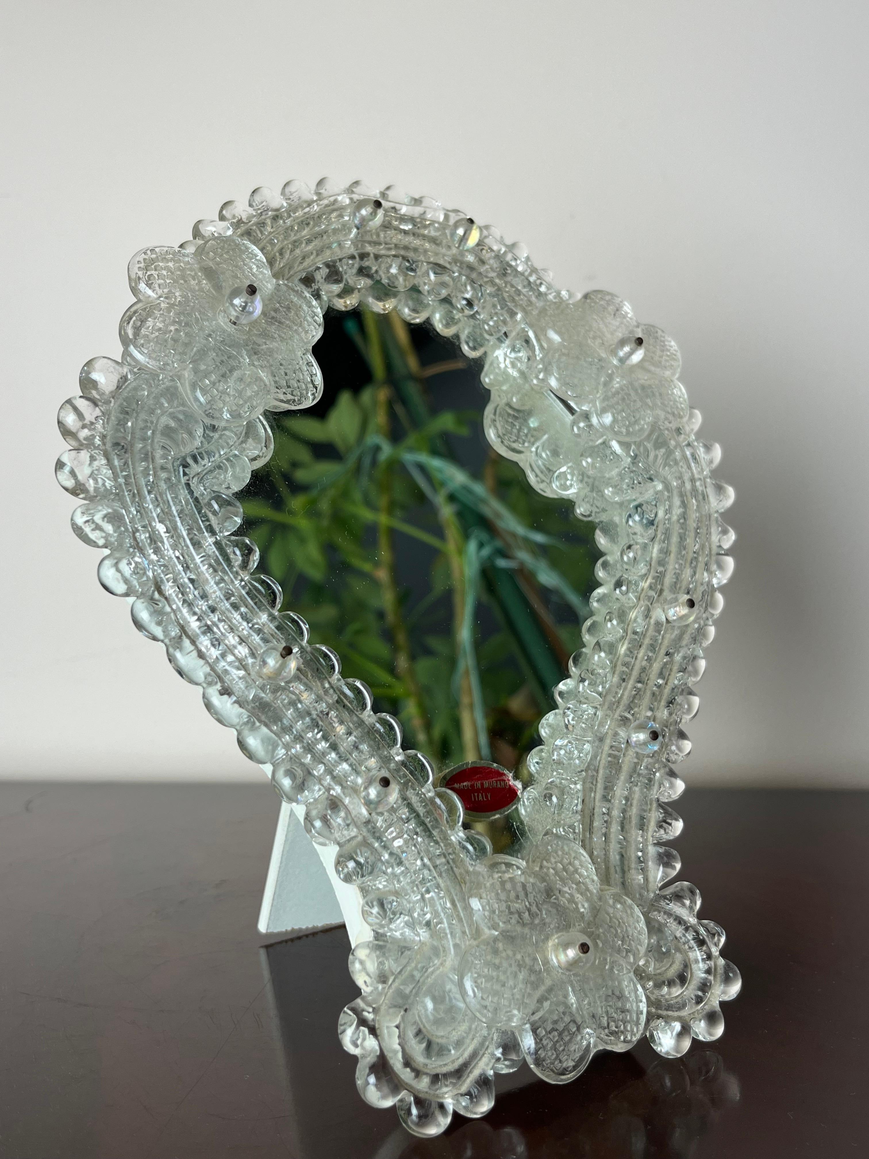Verre de Murano Miroir de table vénitien en verre de Murano du milieu du siècle 1970 en vente
