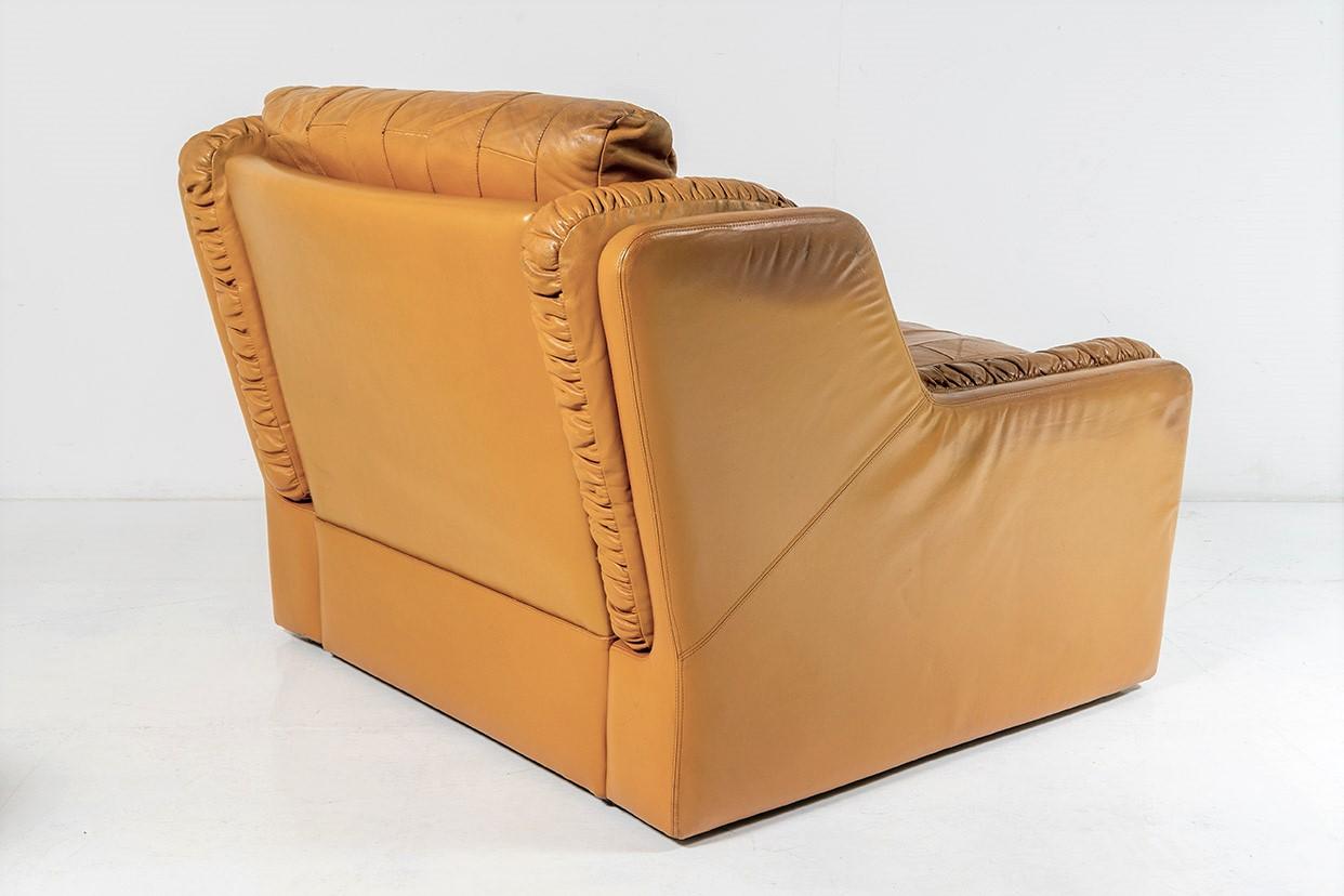Mid-Century Modern Mid Century 1970s Vintage Patchwork Tan Leather Club Armchair by Gimson & Slater