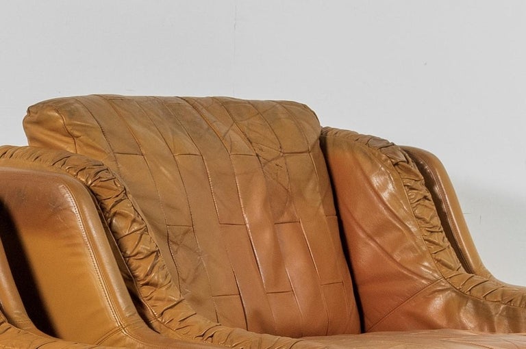 20th Century Mid Century 1970s Vintage Patchwork Tan Leather Club Armchair by Gimson & Slater For Sale