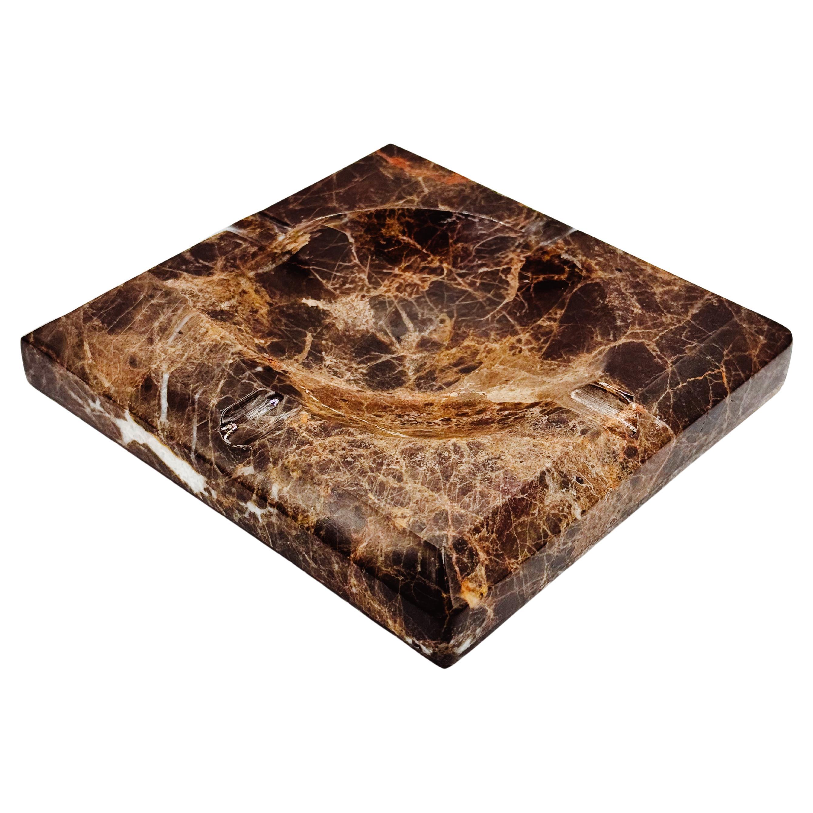 Mid-Century 1980s Chilean Brown Marble Ashtray, San Bernardo Atelier For Sale