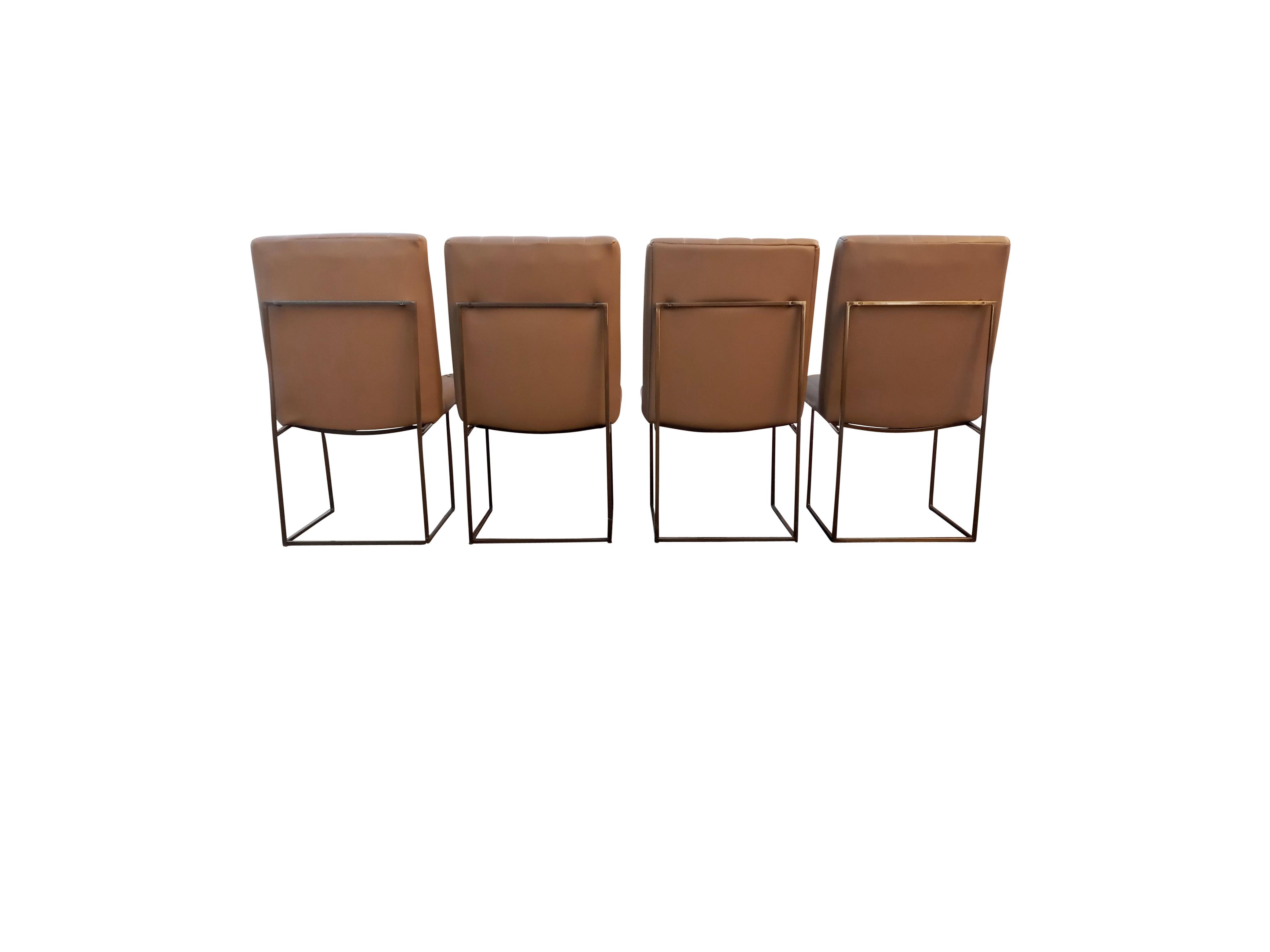 Mid-Century 1980s Milo Baughman Thayer Coggin Four Rare Bronze Tall Back Chairs In Good Condition For Sale In Philadelphia, PA