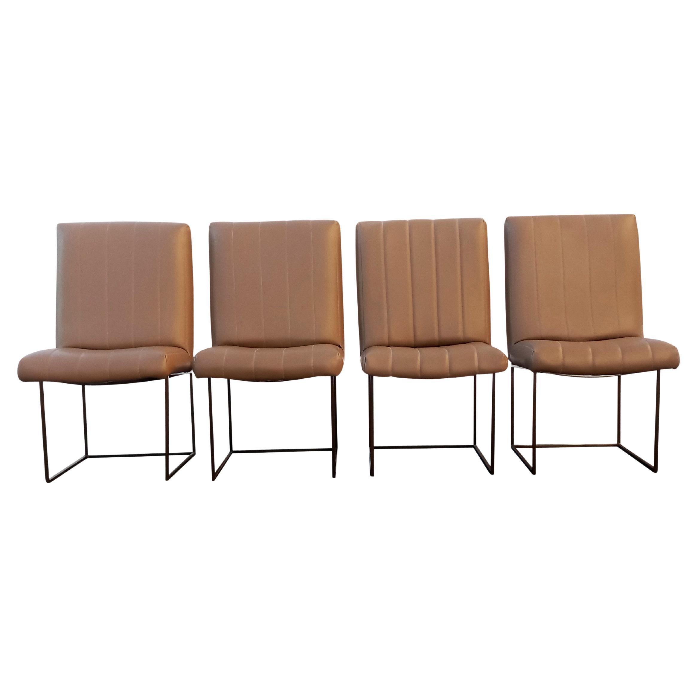 Mid-Century 1980s Milo Baughman Thayer Coggin Four Rare Bronze Tall Back Chairs For Sale