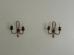 Mid-century 2-armed Brass Pair of Wall Lamps, 1960s, Italy