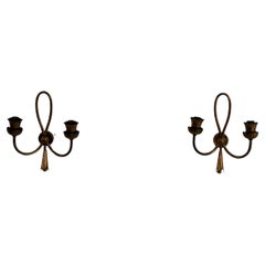Mid-century 2-armed Brass Pair of Wall Lamps, 1960s, Italy