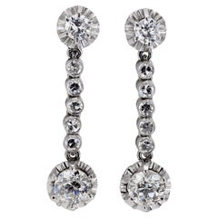 Mid Century 2 carat total weight diamond platinum earrings