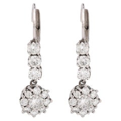 Mid Century 2 carat total weight diamond platinum flower drop earrings
