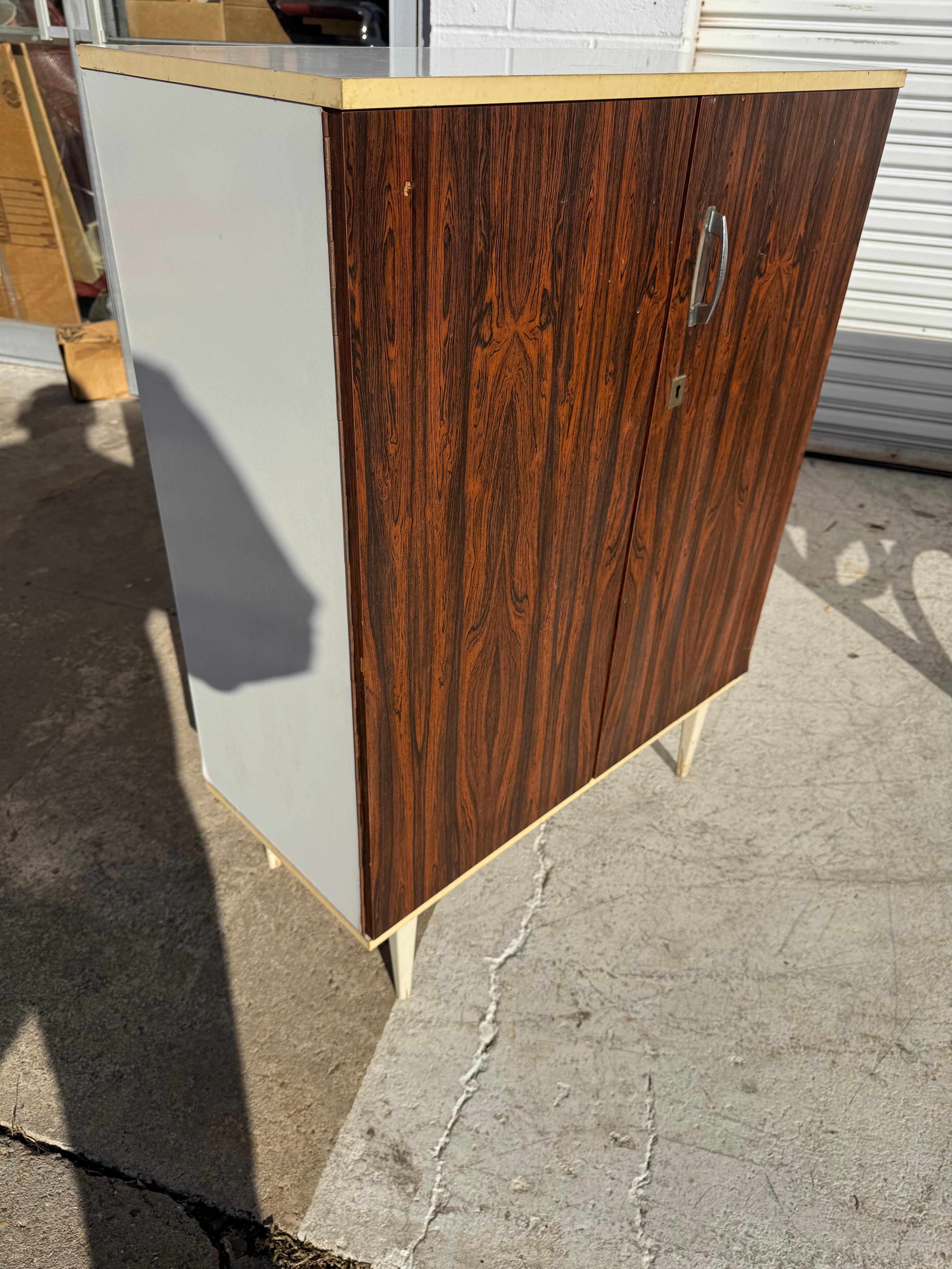 Laminato Mid Century 2 Door Rosewood Veneer Cabinet with Laminate Top in vendita