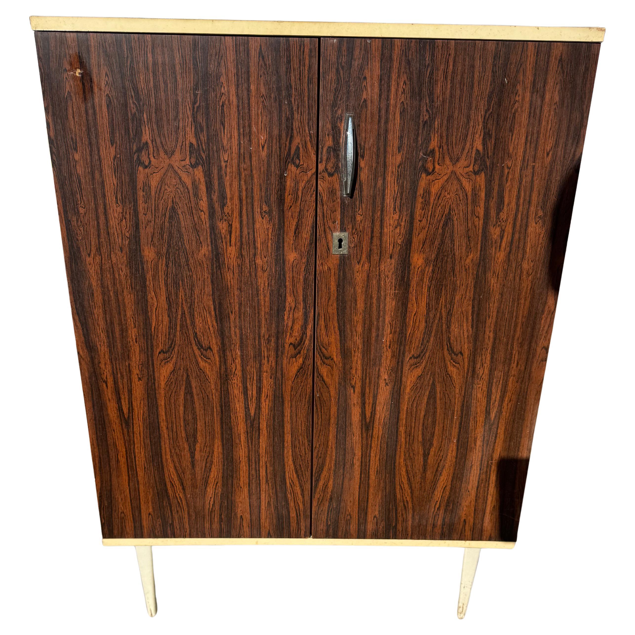 Mid Century 2 Door Rosewood Veneer Cabinet with Laminate Top