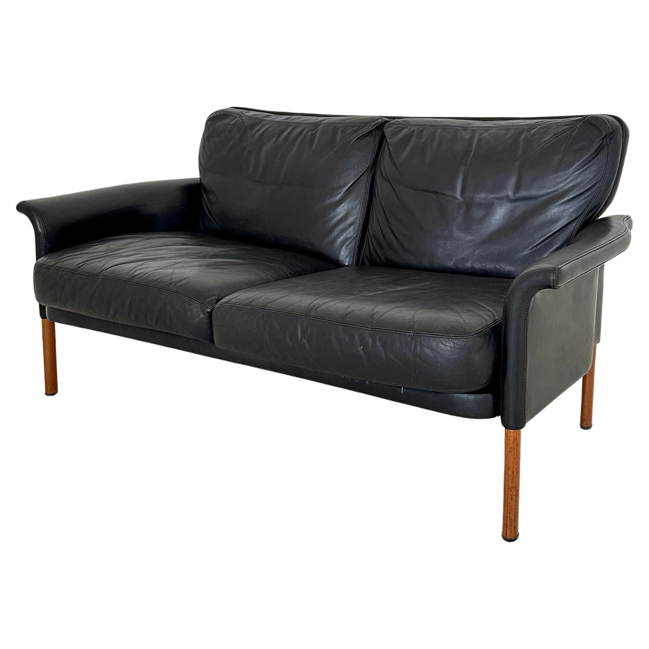 2-Sitzer-Leder-Sofa aus der Mitte des Jahrhunderts von Hans Olsen, Dänemark, 1960er Jahre