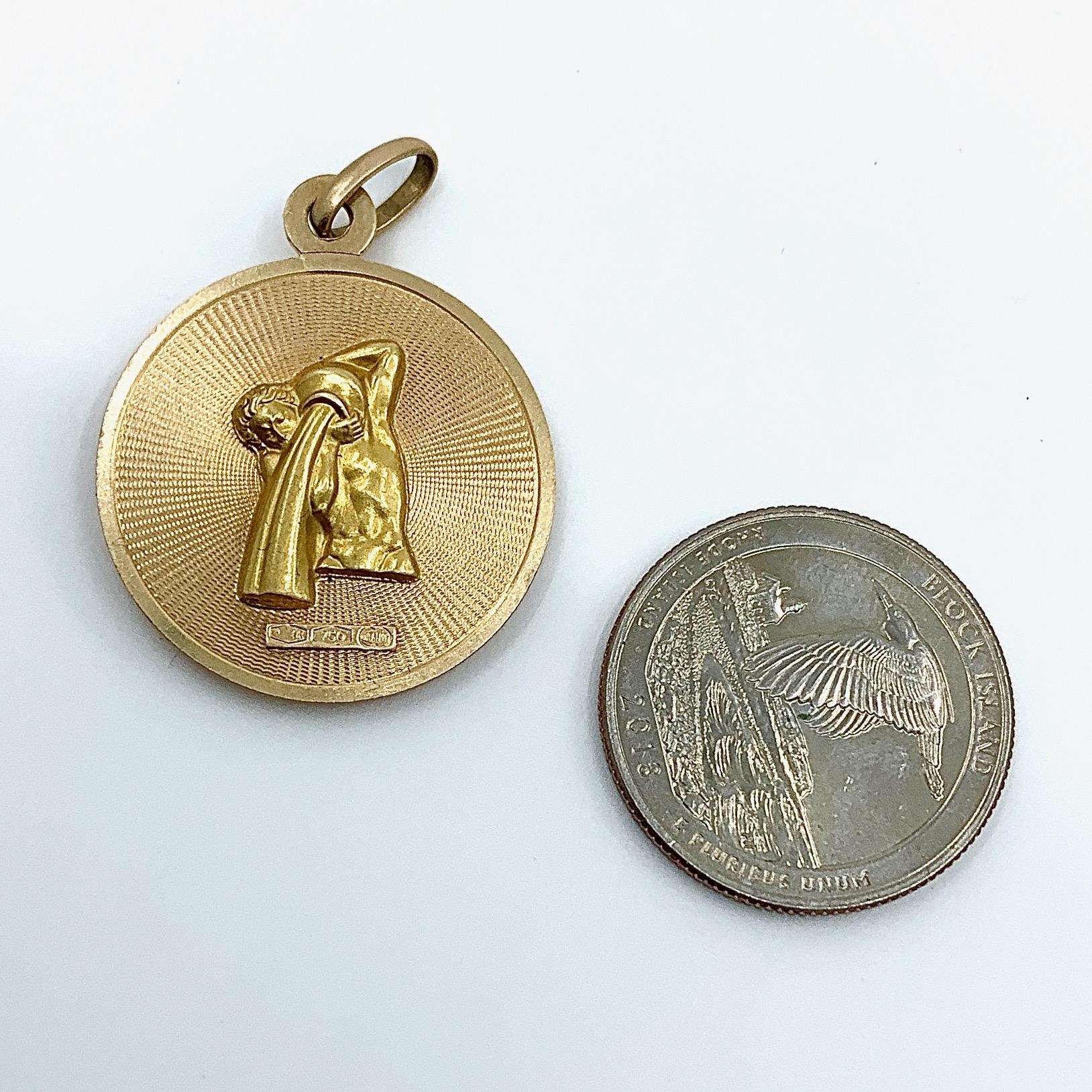 Midcentury Italian 2-Sided Medallion Charm with Aquarius & Dea della Fortuna In Good Condition In Sherman Oaks, CA