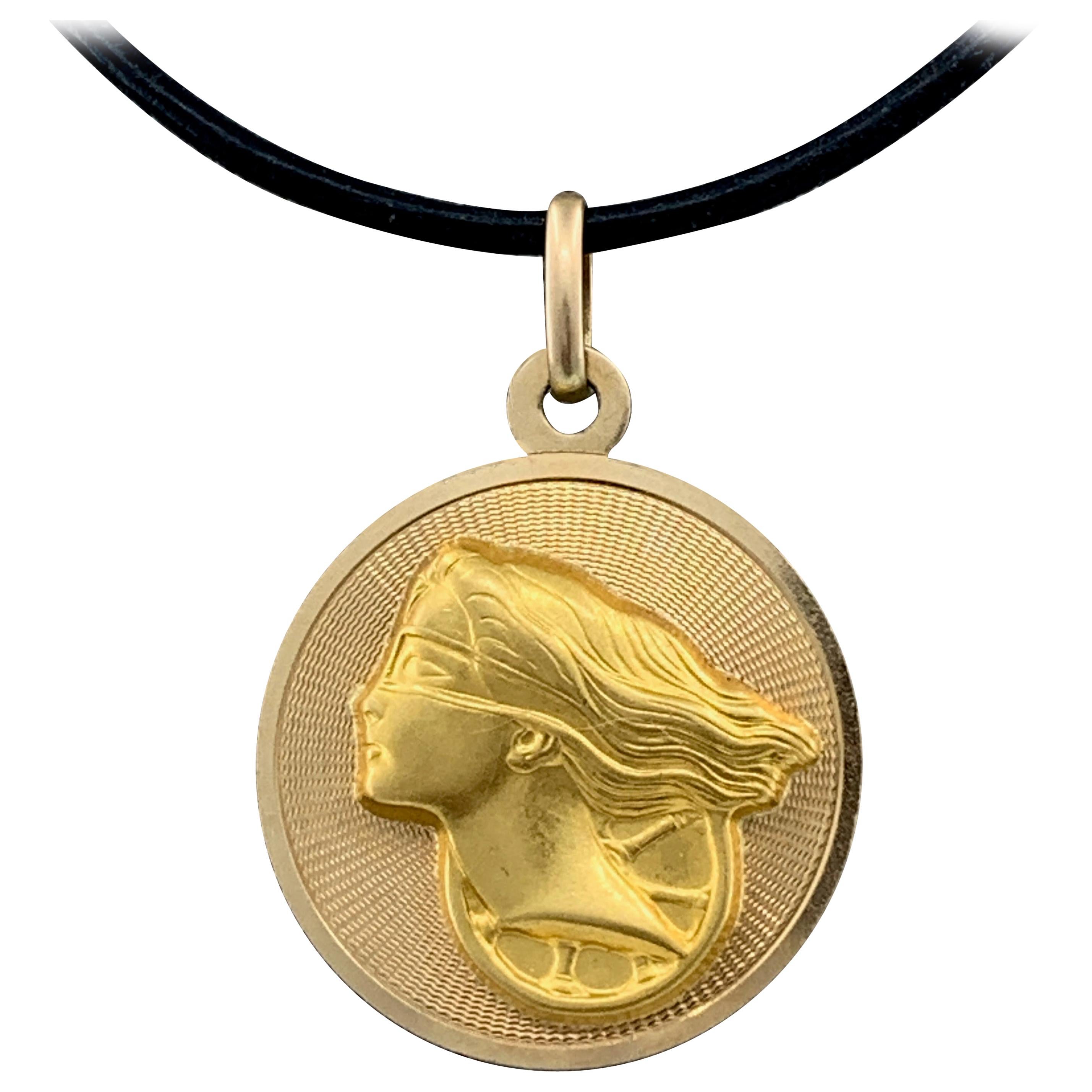 Midcentury Italian 2-Sided Medallion Charm with Aquarius & Dea della Fortuna