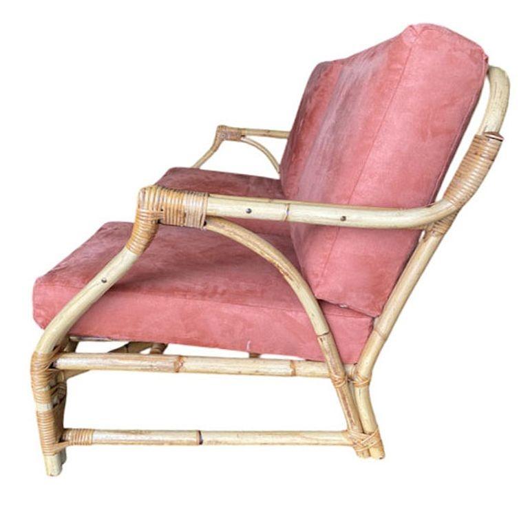 Mid-century 2-Strand Transitional Arm 3-Seat Rattan Sofa w/ Arched Base In Excellent Condition For Sale In Van Nuys, CA