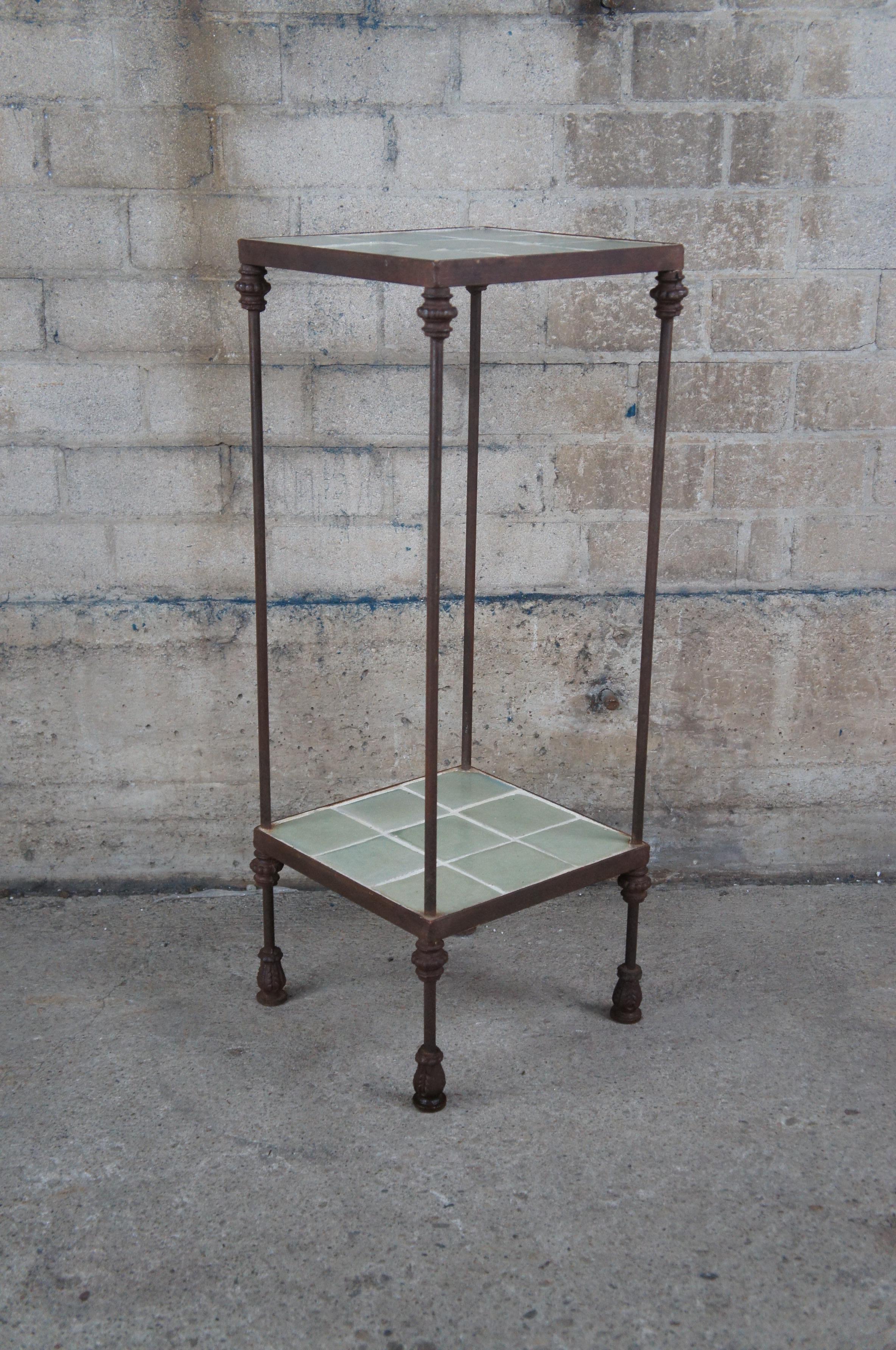 Mid Century 2 Tier Iron Tiled Plant Stand Sculpture Pedestal Side Table 36