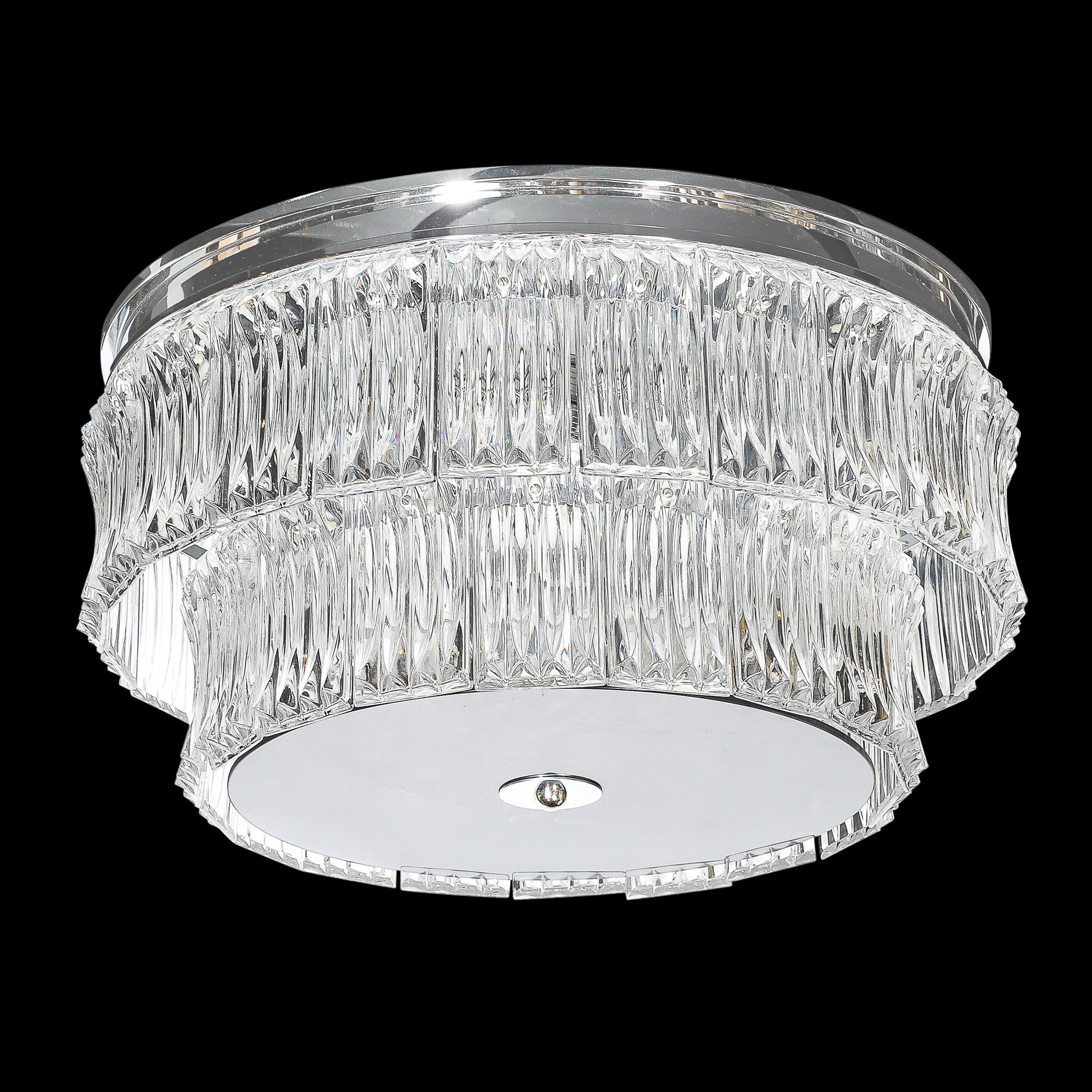 Empotrable de 2 niveles de cristal de Murano transparente de mediados de siglo con difusor de cristal ahumado Italiano en venta