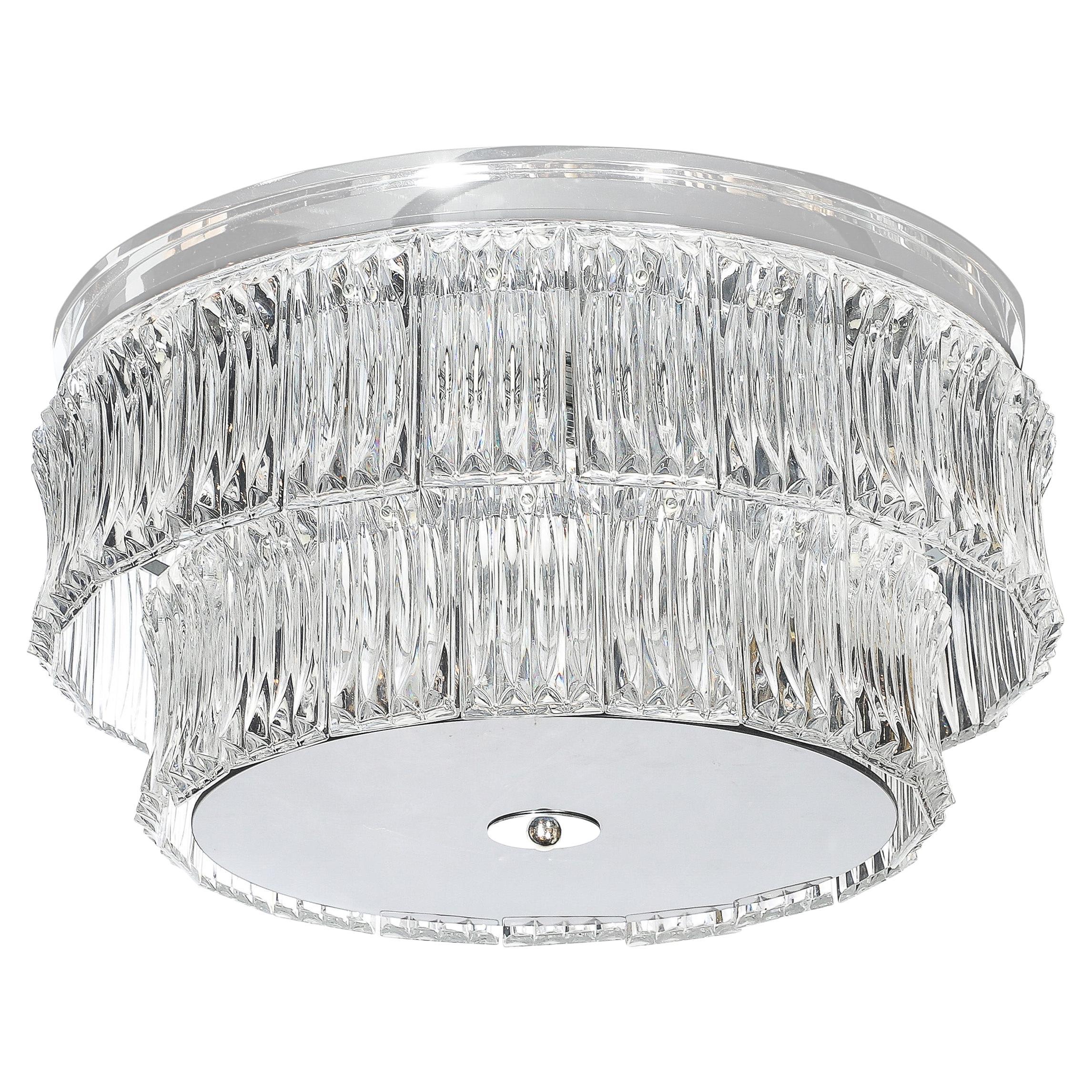 Empotrable de 2 niveles de cristal de Murano transparente de mediados de siglo con difusor de cristal ahumado