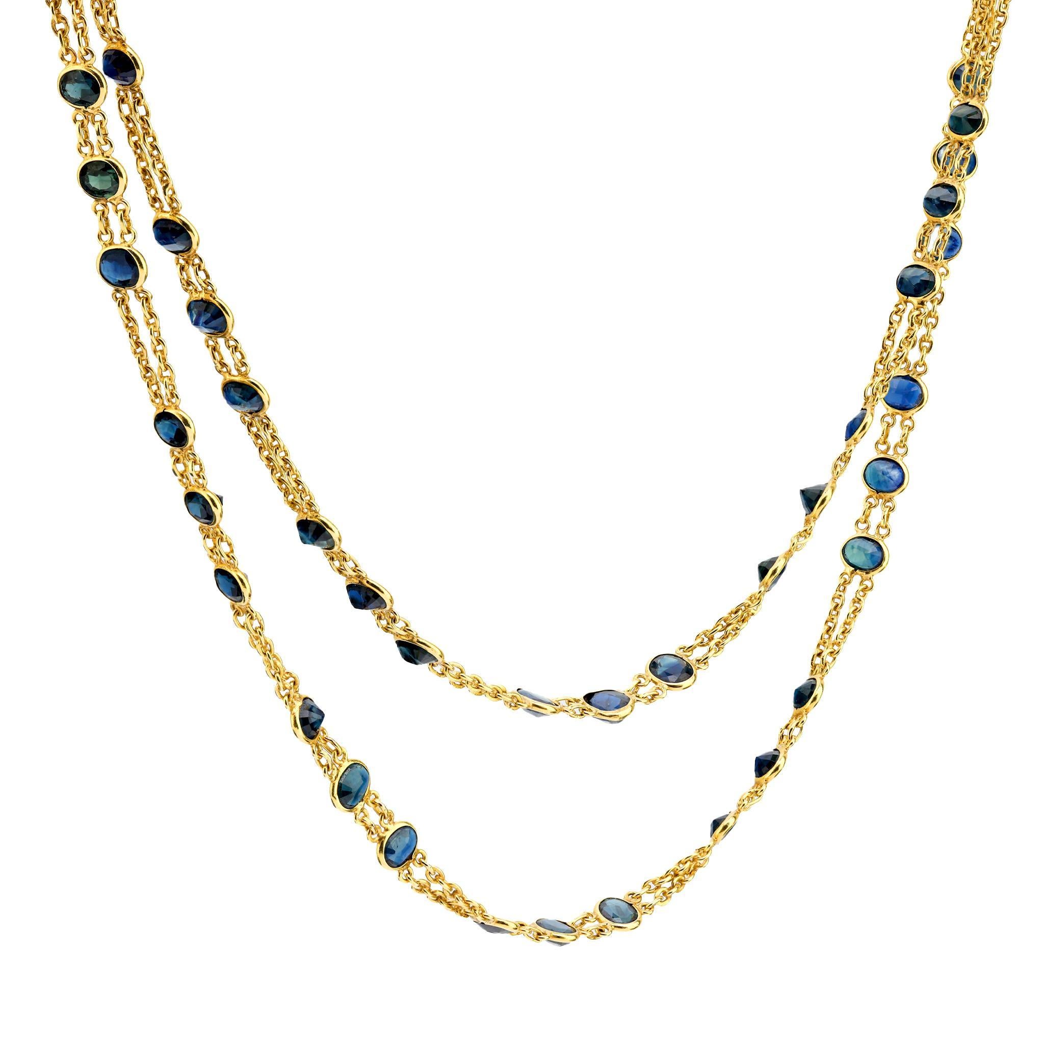 Modern Mid Century 20 carat total weight sapphire 18k yellow gold necklace