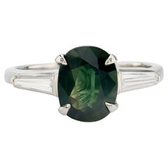 Mid-Century 2.00 carat platinum green sapphire diamond ring
