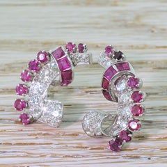Midcentury 2.00 Carat Ruby and 1.25 Carat Diamond Ear Cuff Earrings