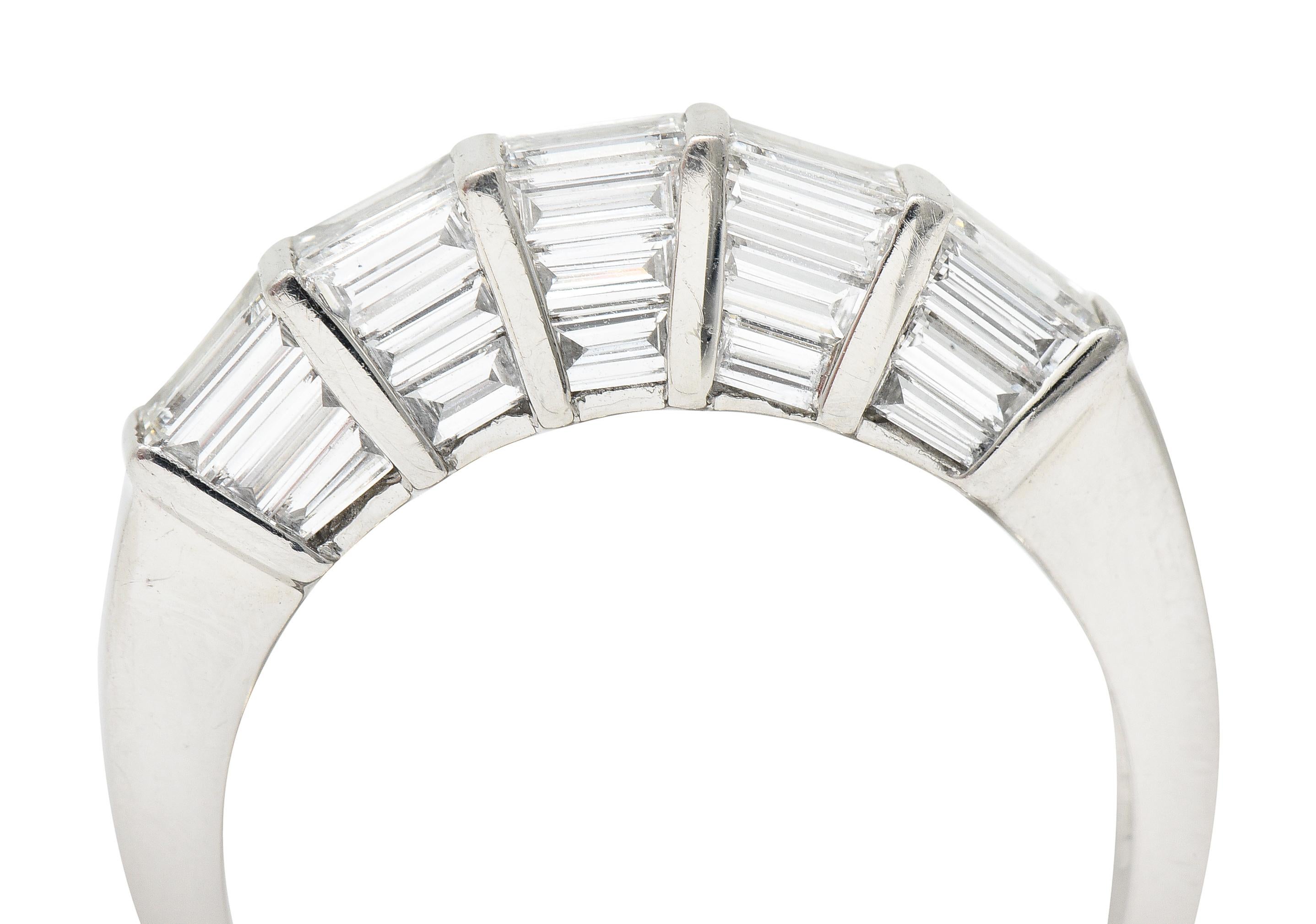 Mid-Century 2.00 Carats Baguette Cut Diamond Platinum Vintage Band Ring 5