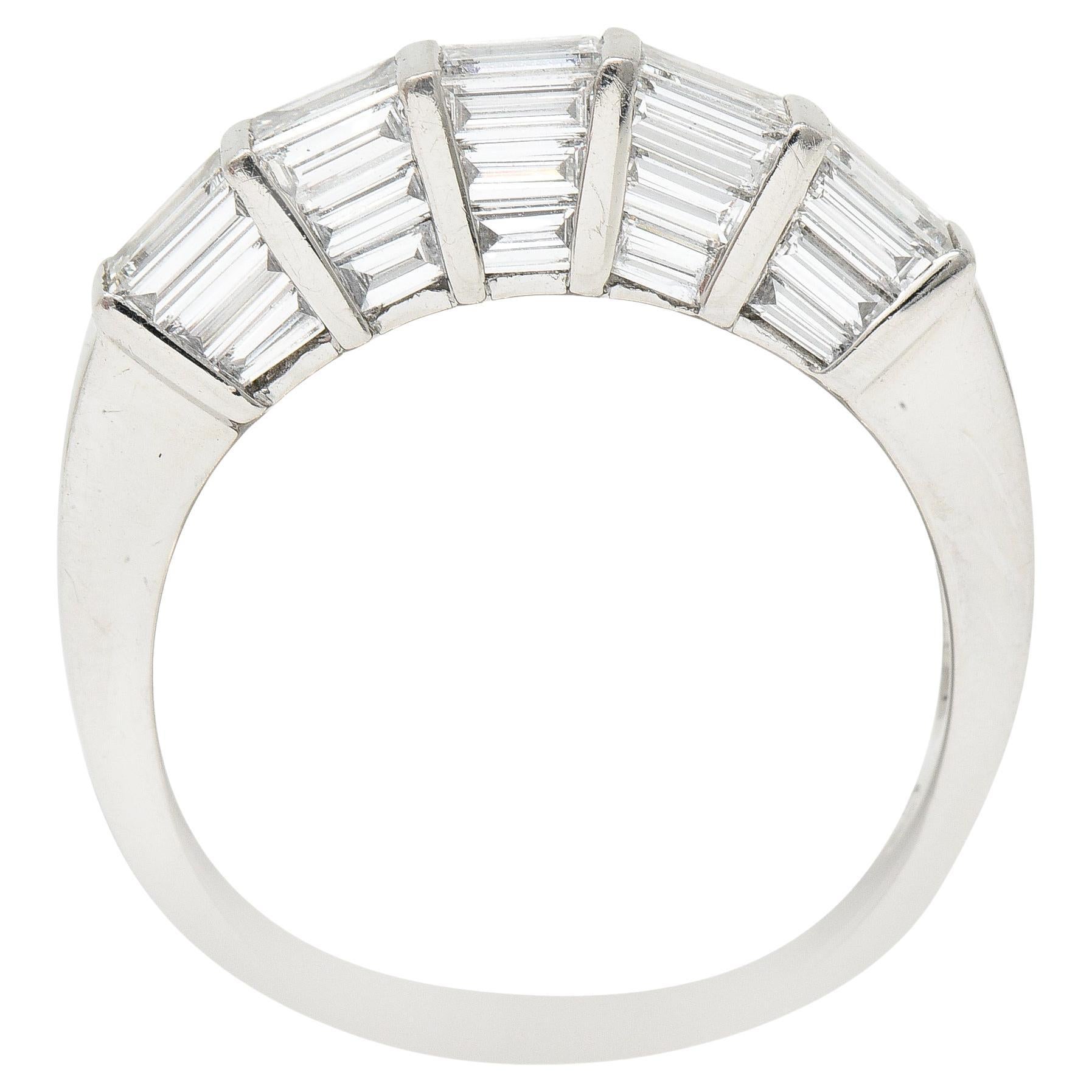Mid-Century 2.00 Carats Baguette Cut Diamond Platinum Vintage Band Ring
