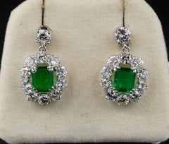 Mid-century 2.00 Ct Emerald 4.50 Ct Diamond Platinum Earrings