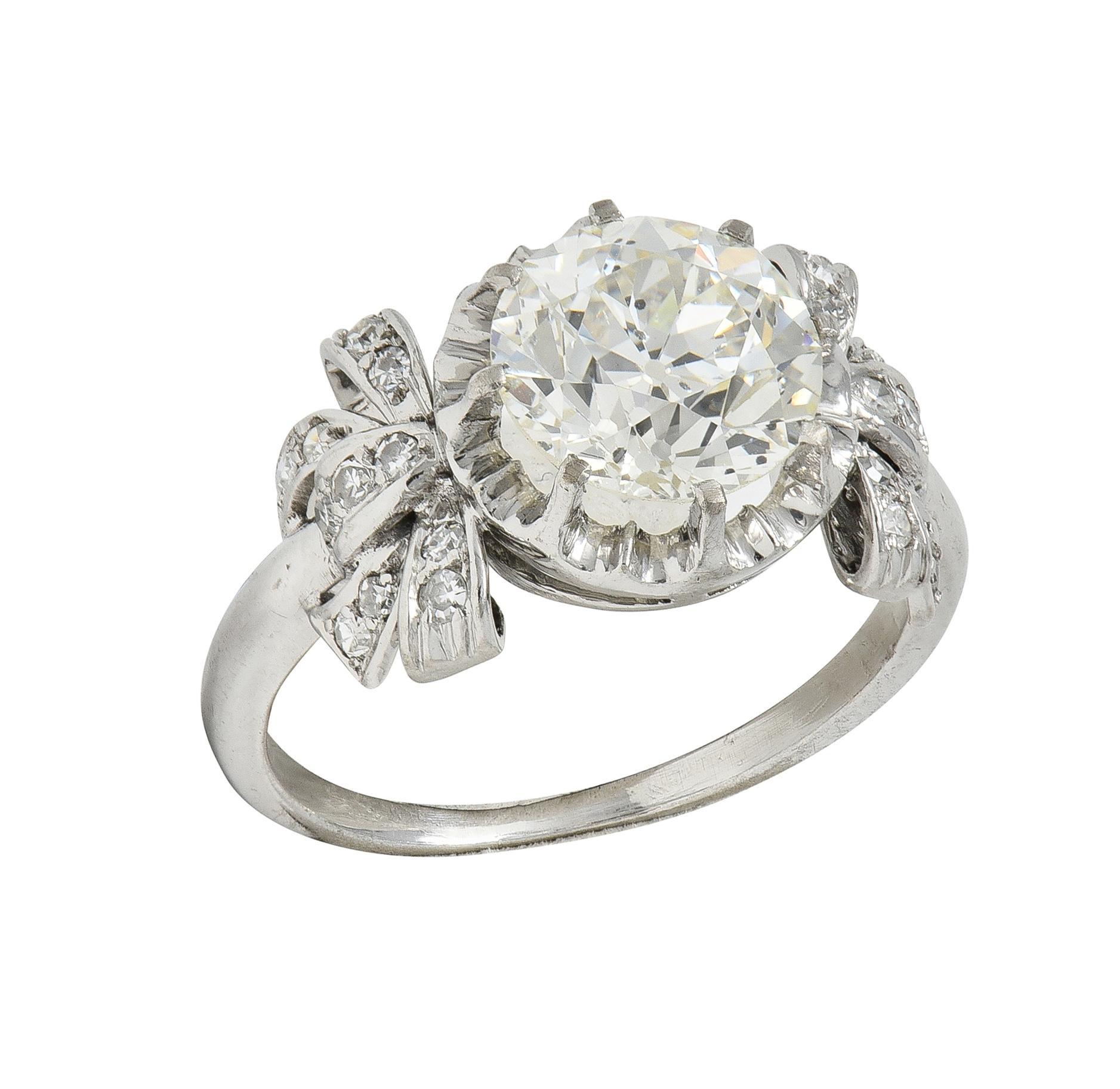 Mid-Century 2.00 CTW Diamond Platinum Vintage Bow Engagement Ring For Sale 5
