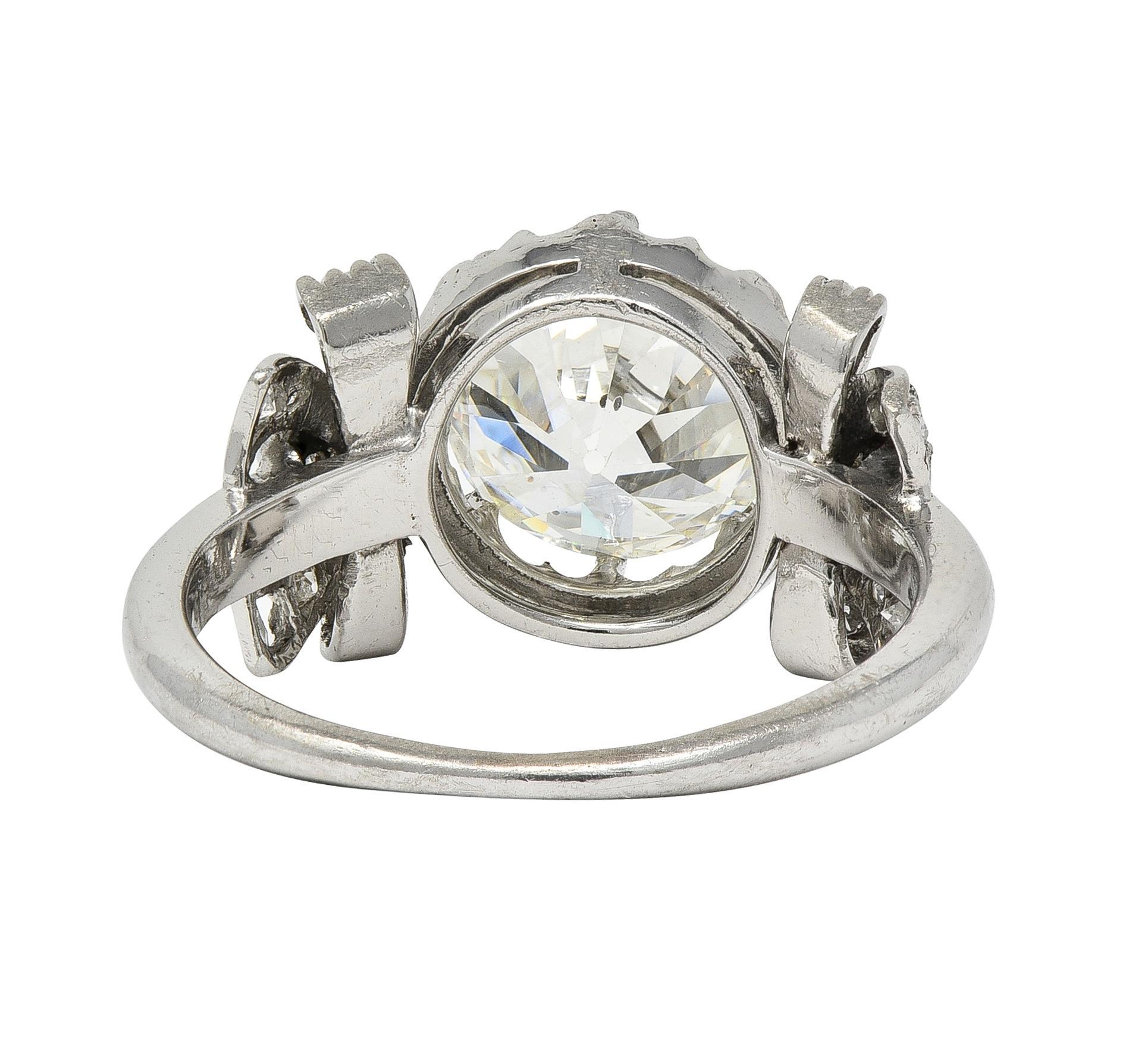 Women's or Men's Mid-Century 2.00 CTW Diamond Platinum Vintage Bow Engagement Ring For Sale