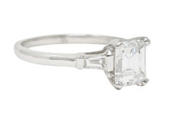 Mid-Century 2.02 Carats Emerald Cut Diamond Platinum Cathedral Vintage Engagemen