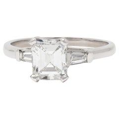 Mid-Century 2.02 CTW Emerald Cut Diamond Platinum Vintage Engagement Ring GIA