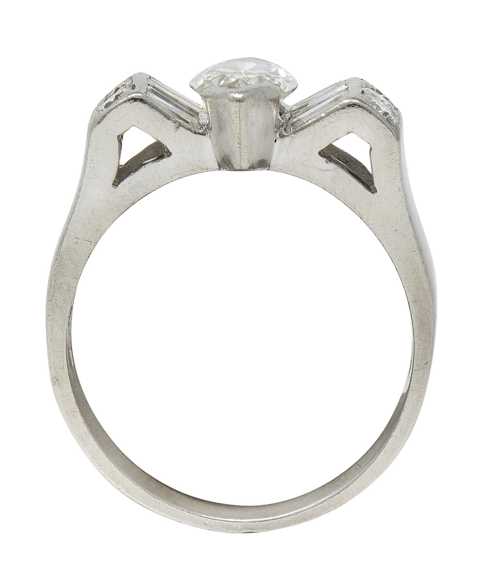 Moderne Mid-Century 2.05 CTW Marquise Diamond Platinum Vintage Bow Fashion Ring en vente