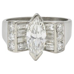 Mid-Century 2.05 CTW Marquise Diamond Platinum Vintage Bow Fashion Ring