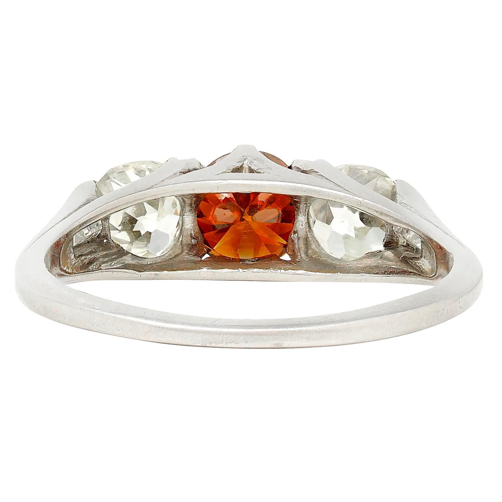 Mid-Century 2.06 CTW Fancy Diamond Platinum Three Stone Vintage Ring GIA In condizioni ottime in vendita a Philadelphia, PA