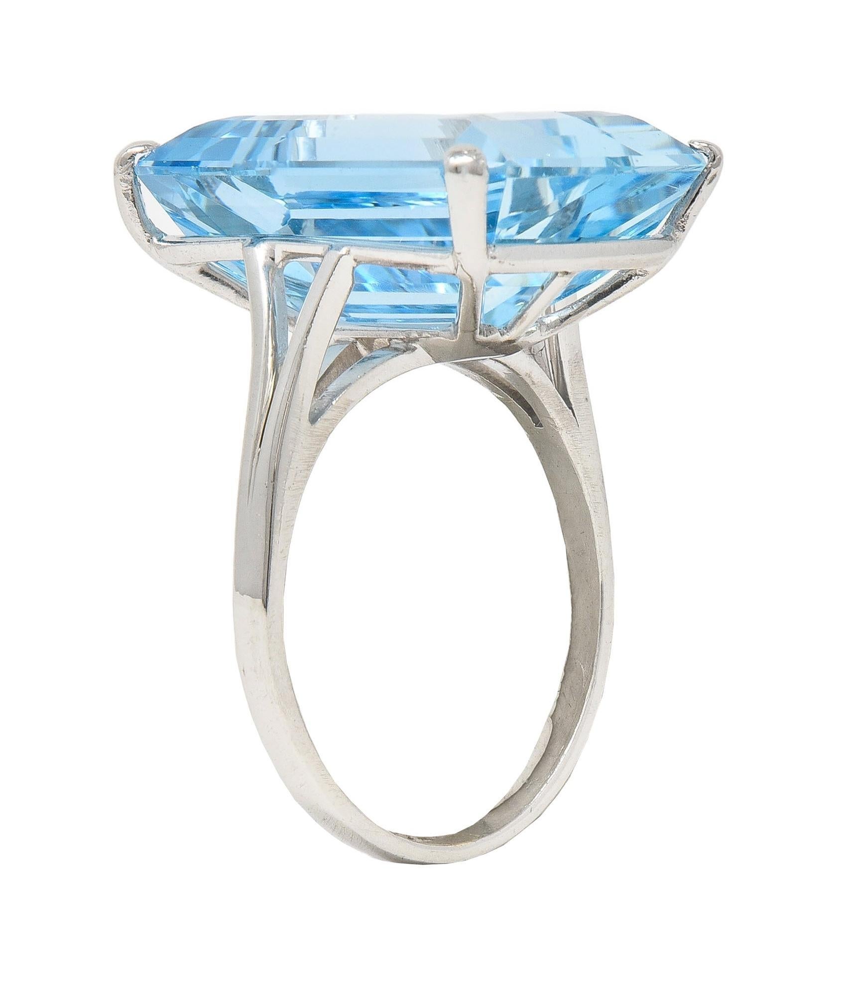 Mid-Century 20.65 CTW Aquamarine Platinum Vintage Cocktail Ring For Sale 5