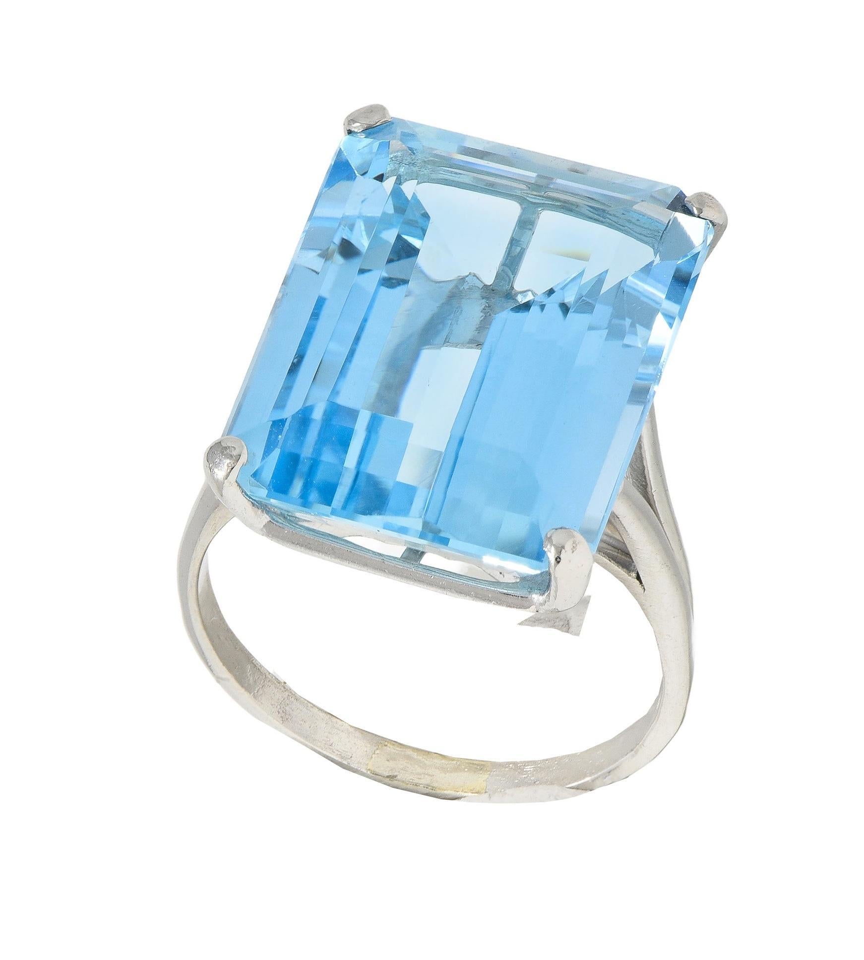 Mid-Century 20.65 CTW Aquamarine Platinum Vintage Cocktail Ring For Sale 6