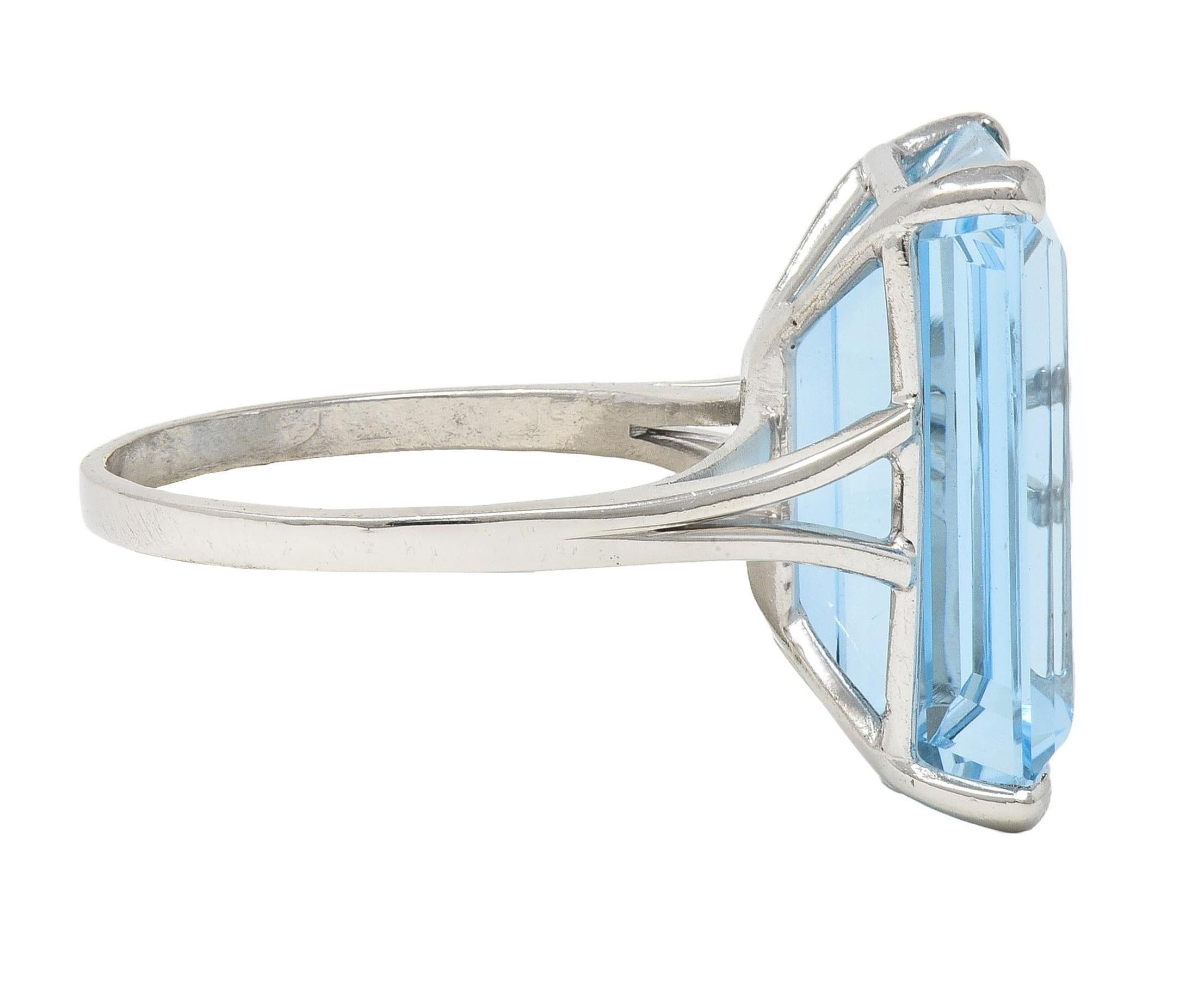 Mid-Century 20.65 CTW Aquamarine Platinum Vintage Cocktail Ring In Excellent Condition For Sale In Philadelphia, PA