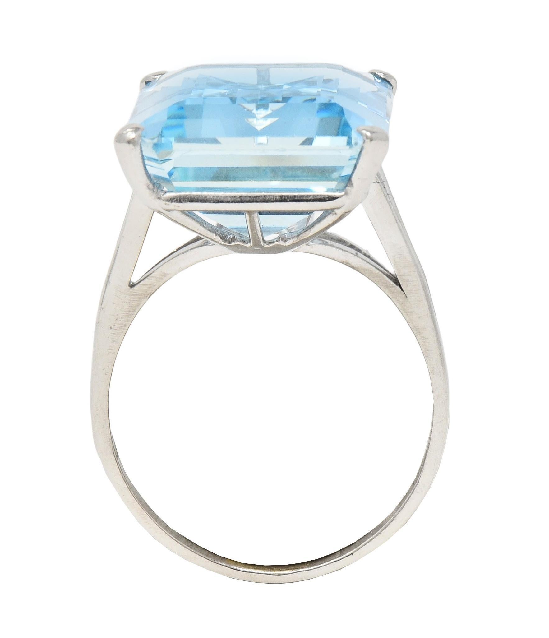 Women's or Men's Mid-Century 20.65 CTW Aquamarine Platinum Vintage Cocktail Ring For Sale