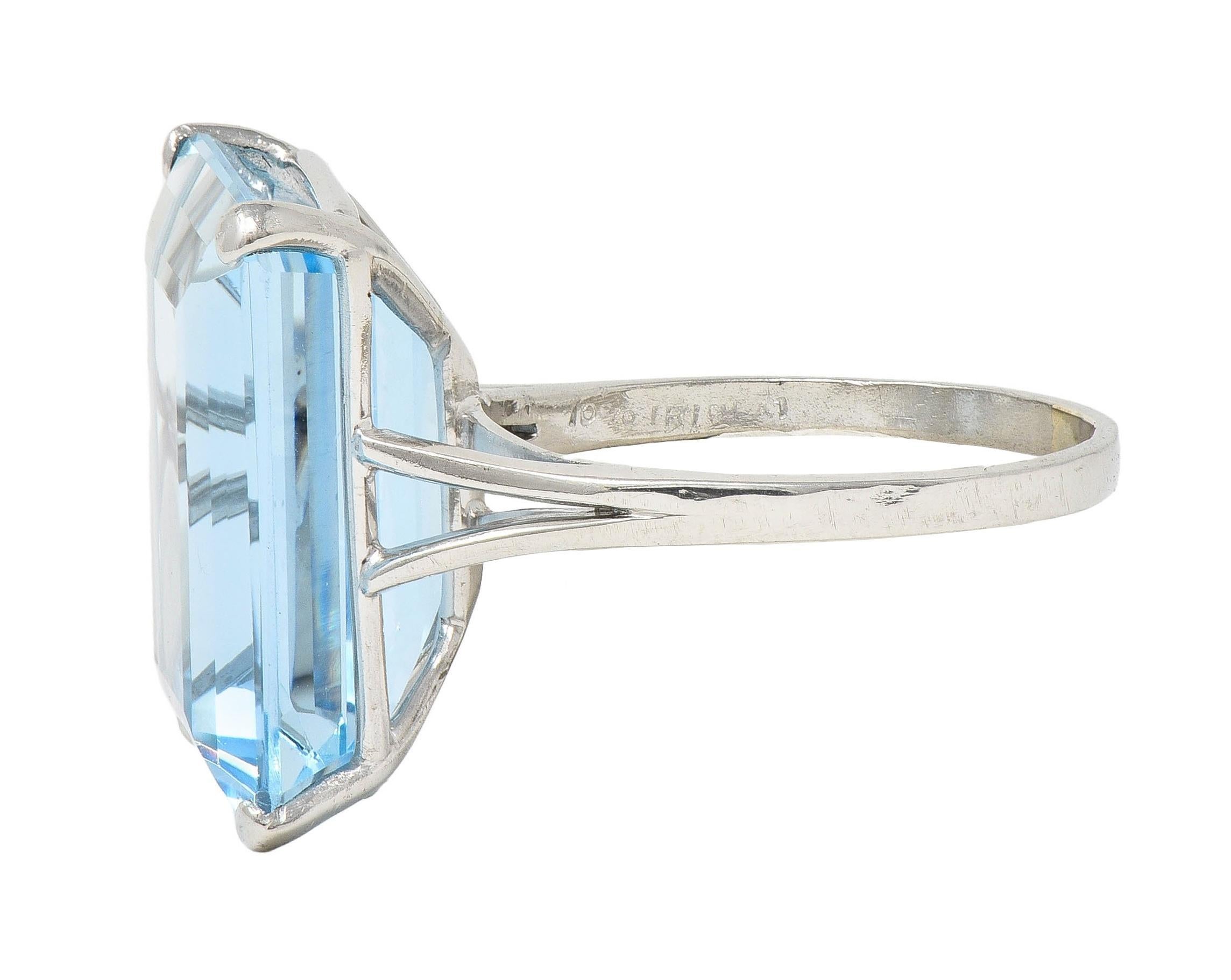 Mid-Century 20.65 CTW Aquamarine Platinum Vintage Cocktail Ring For Sale 1