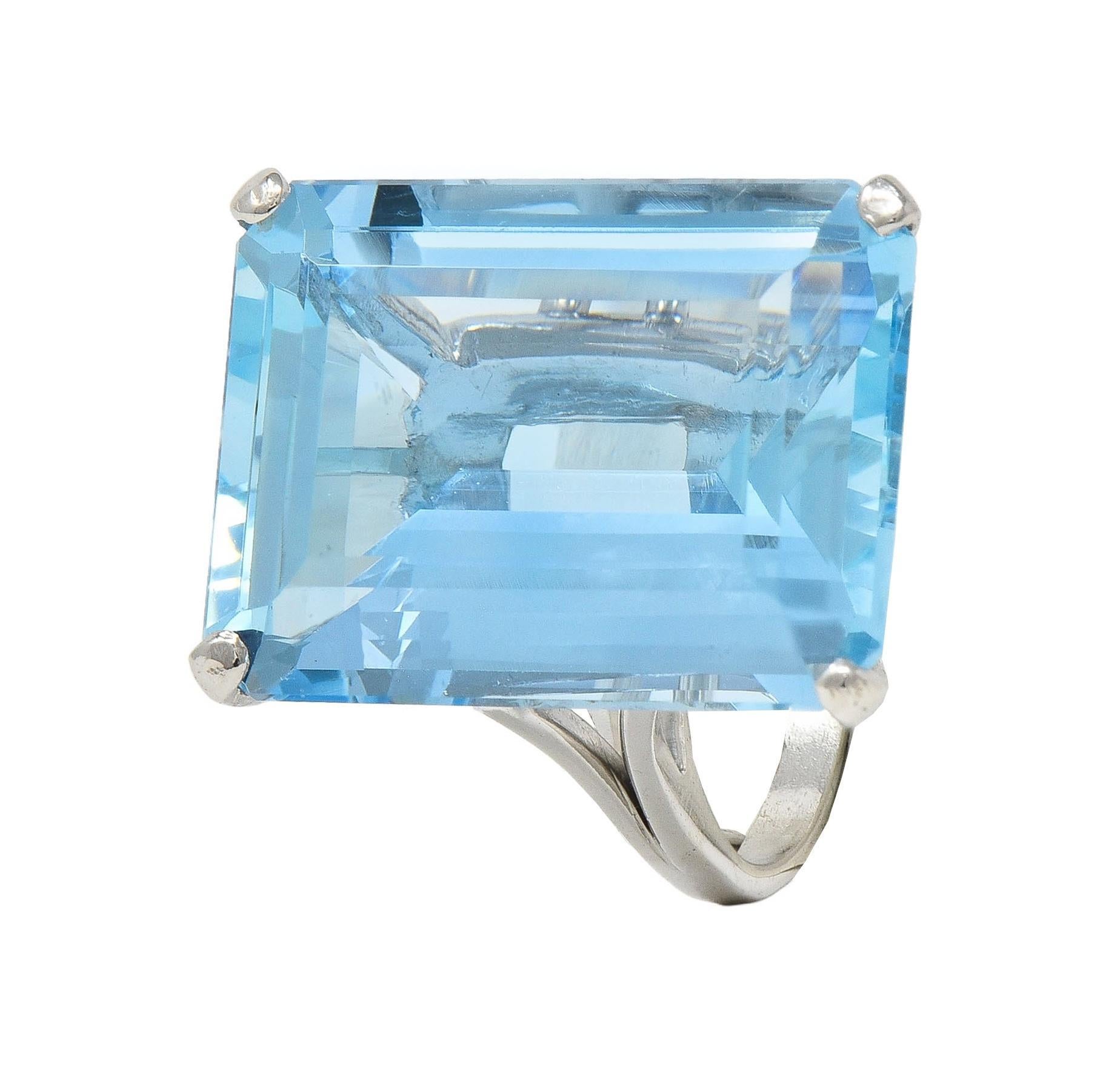 Mid-Century 20.65 CTW Aquamarine Platinum Vintage Cocktail Ring For Sale 4