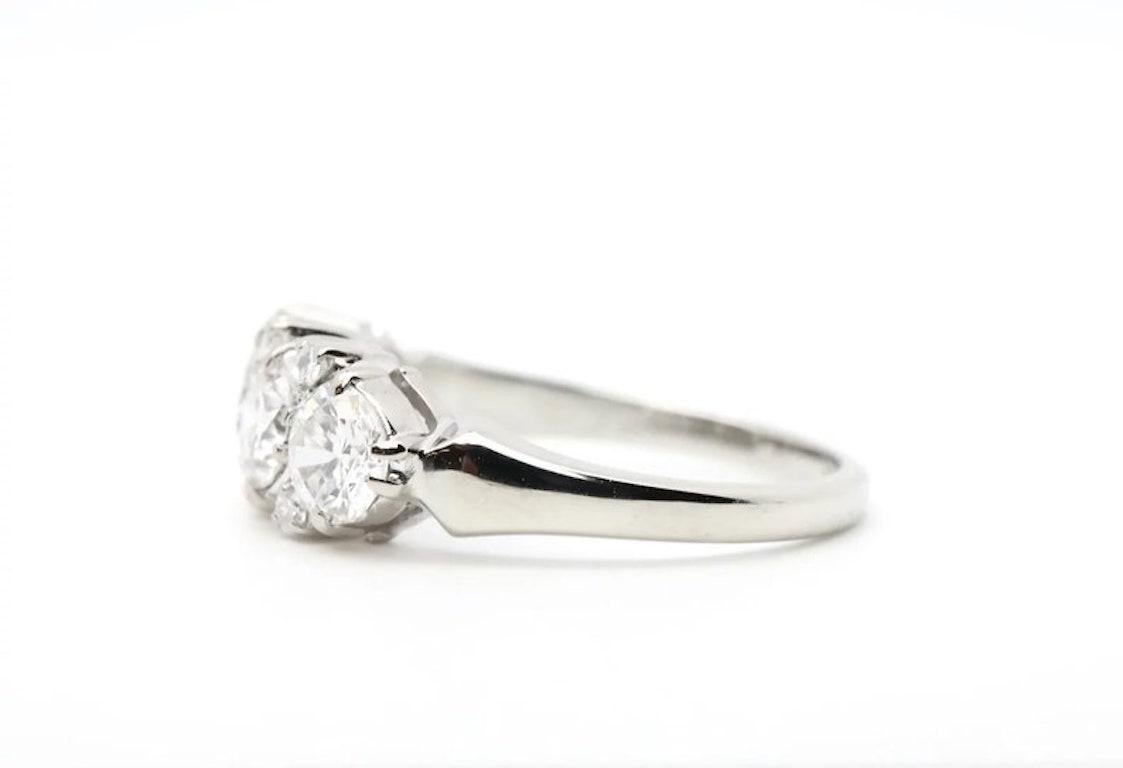 Retro Mid Century 2.06ctw Four Stone Diamond Band Ring in 18K White Gold For Sale