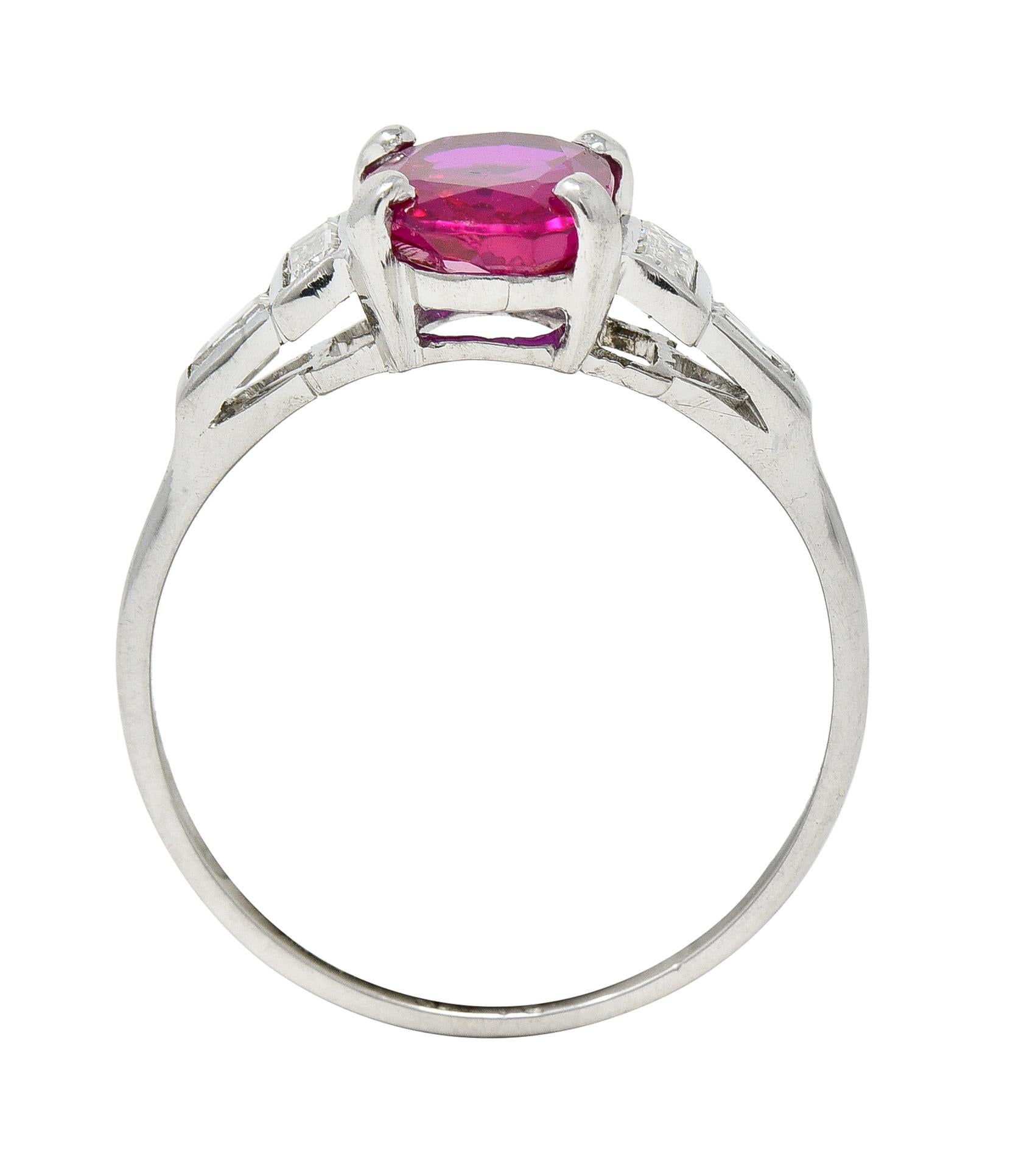 Mid-Century 2.08 CTW No Heat Burma Ruby Diamond Platinum Vintage Ring GCS For Sale 2