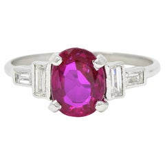 Mid-Century 2.08 CTW No Heat Burma Ruby Diamond Platinum Vintage Ring GCS