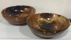 Mid Century 20th Spanish Glazed Terra Cotta Bowls, a Pair, from Valencia, Spain