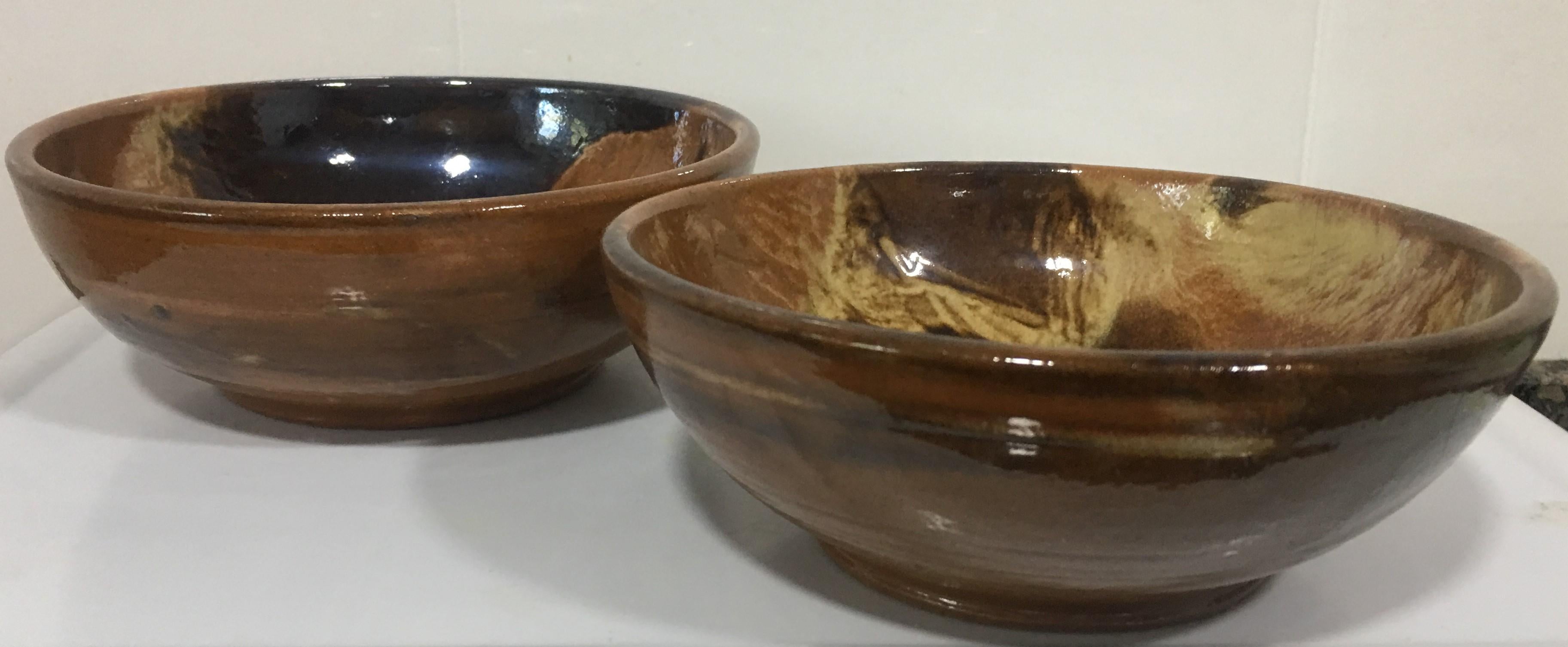 Baroque Mid Century 20th Spanish Glazed Terra Cotta Bowls, a Pair, from Valencia, Spain For Sale