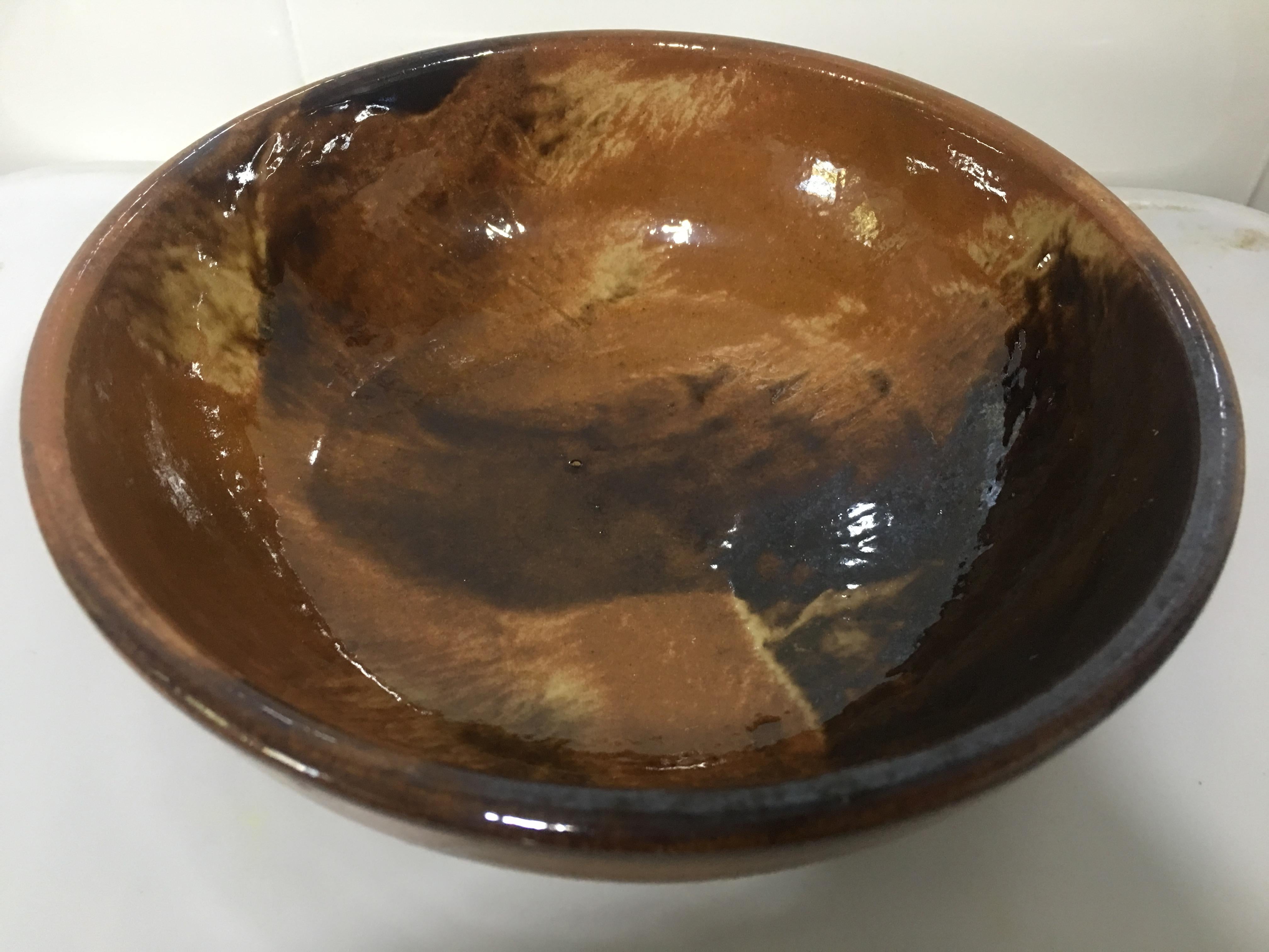 Mid Century 20th Spanish Glazed Terra Cotta Bowls, a Pair, from Valencia, Spain For Sale 1