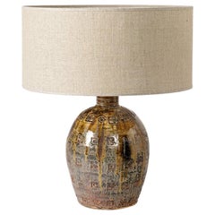 Mid-20th Century Stoneware Ceramic Table Lamp Brown Color La Borne Decoration