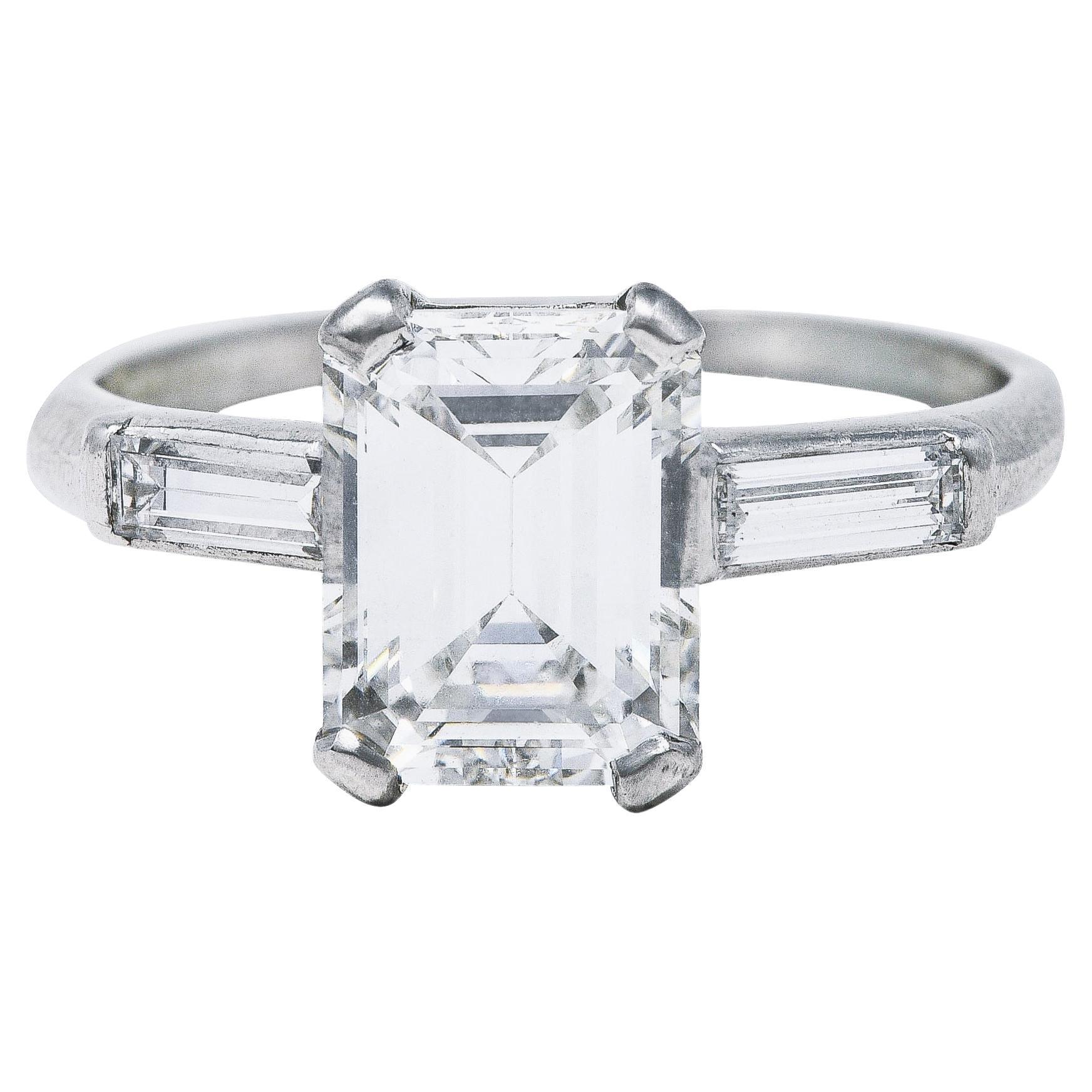 Mid-Century 2.11 Carats Diamond Platinum Engagement Ring GIA