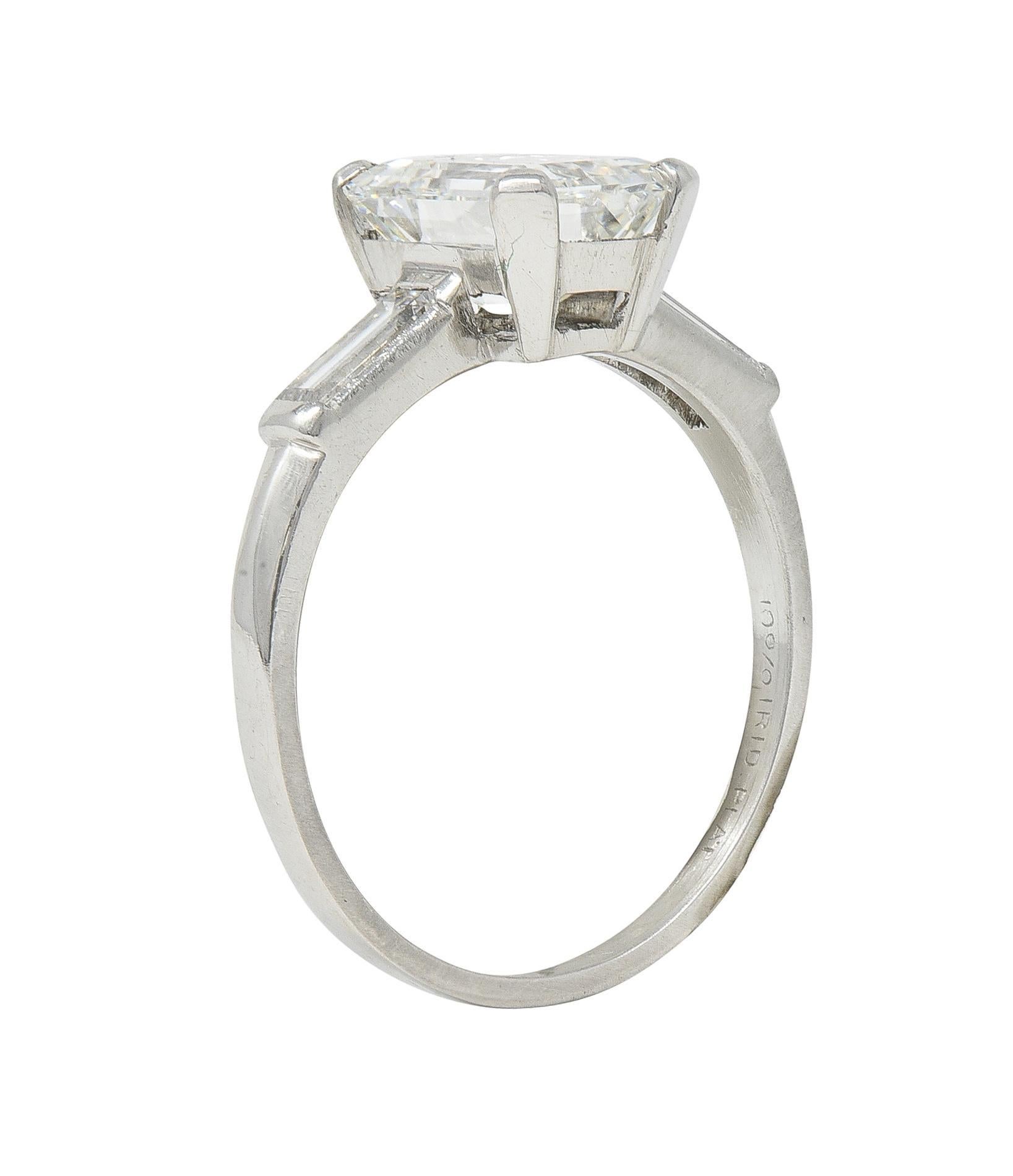 Mid-Century 2.11 CTW Emerald Cut Diamond Platinum Vintage Engagement Ring GIA For Sale 6