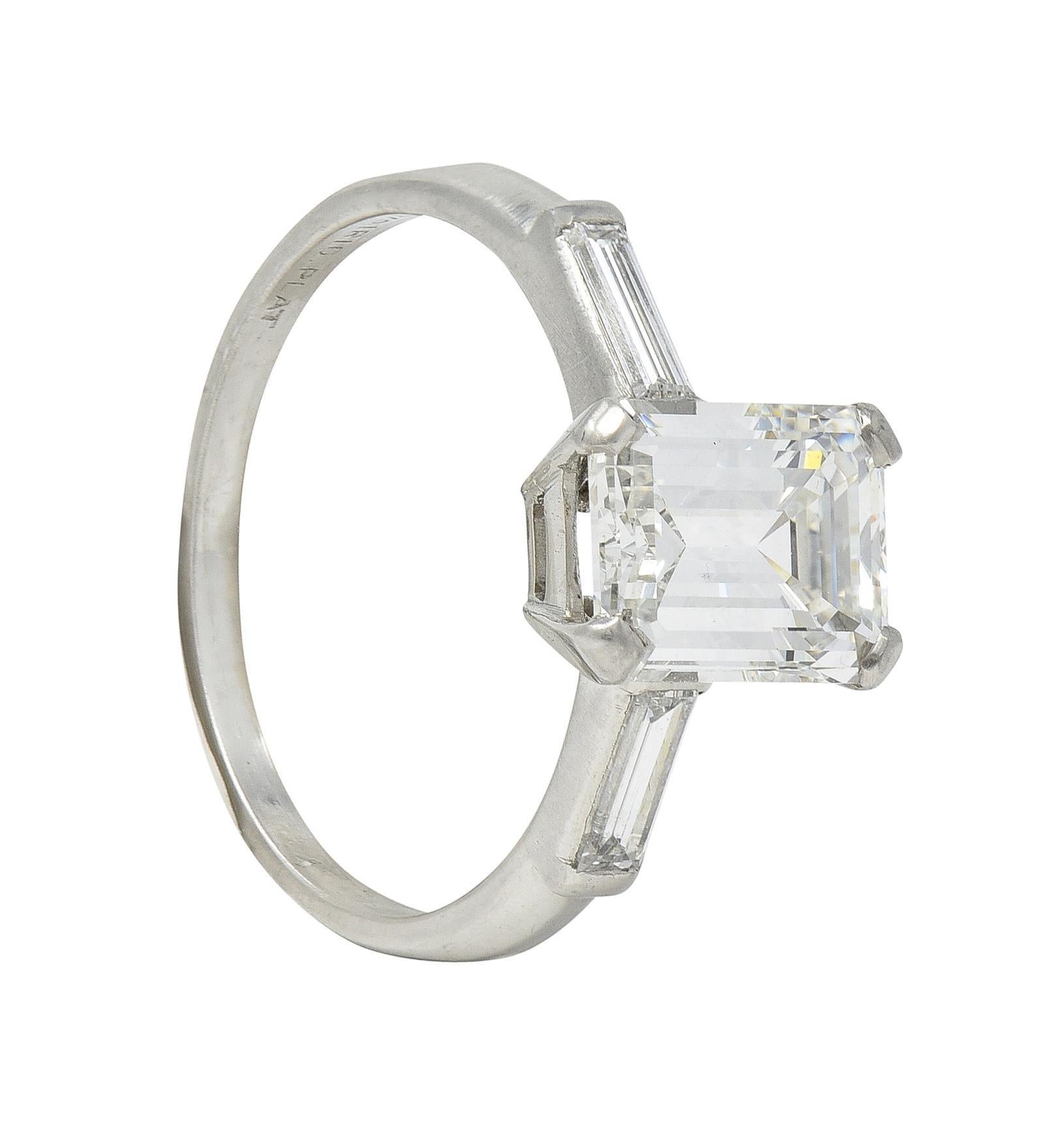 Mid-Century 2.11 CTW Emerald Cut Diamond Platinum Vintage Engagement Ring GIA For Sale 7