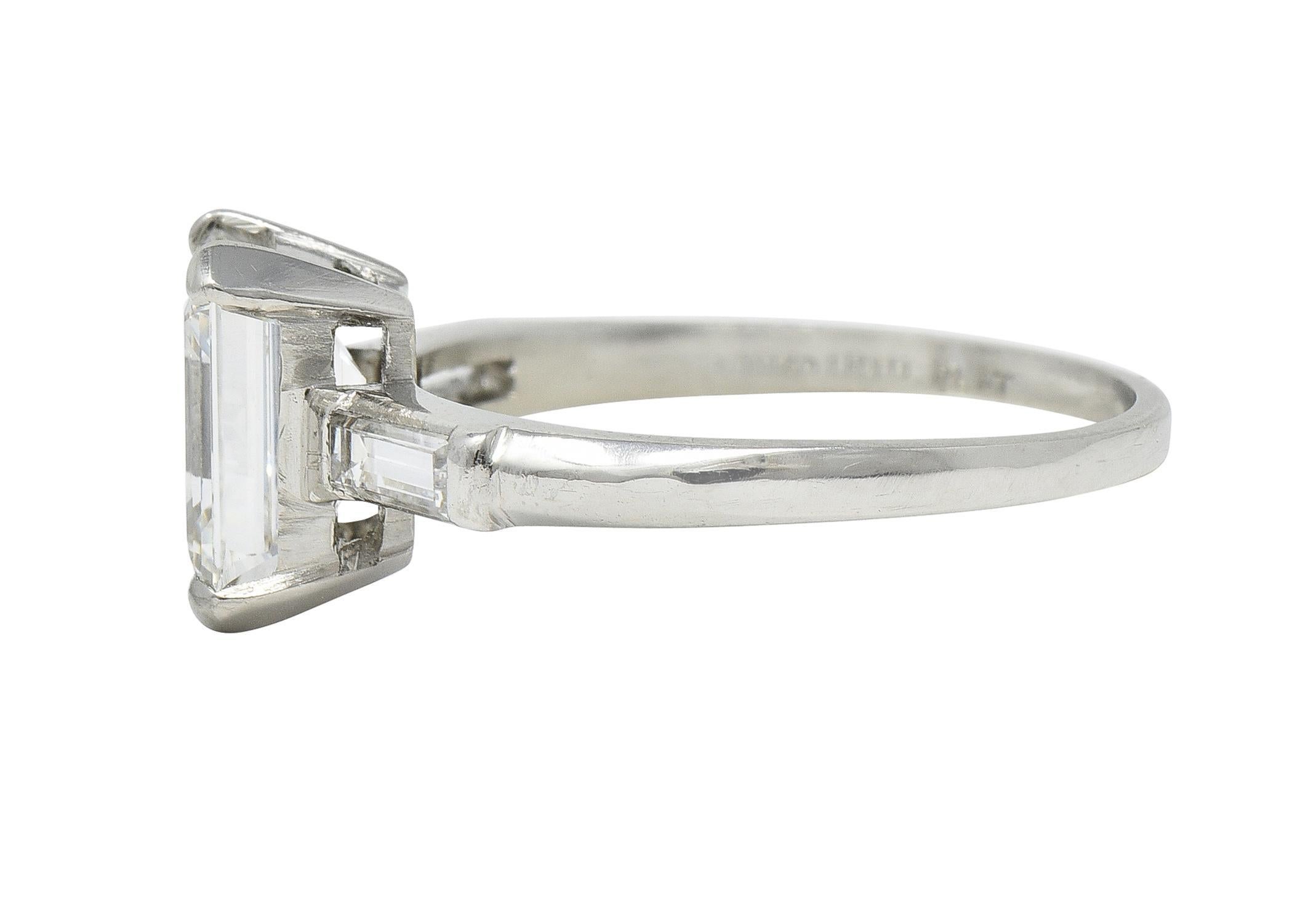 Mid-Century 2.11 CTW Emerald Cut Diamond Platinum Vintage Engagement Ring GIA For Sale 1