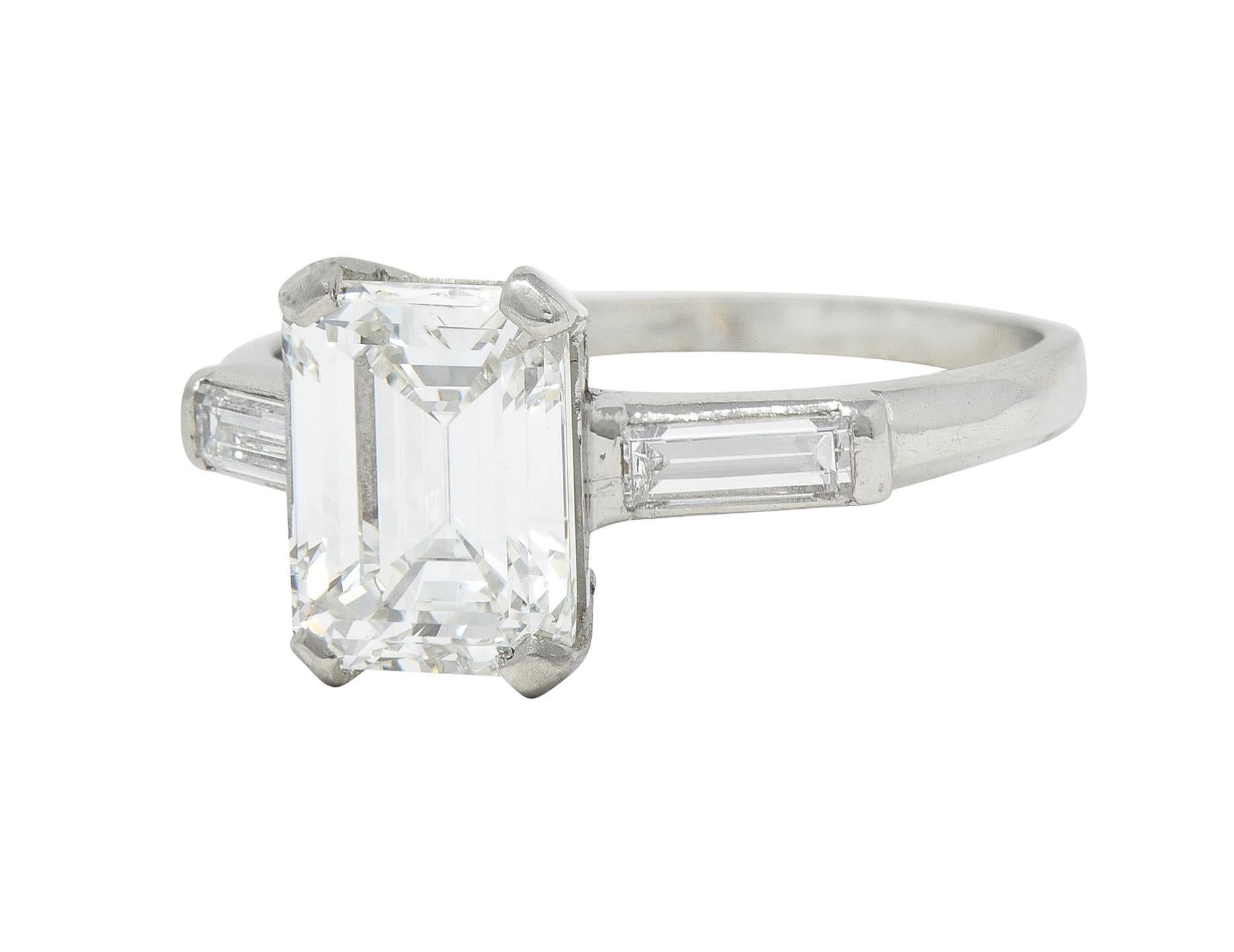 Mid-Century 2.11 CTW Emerald Cut Diamond Platinum Vintage Engagement Ring GIA For Sale 2